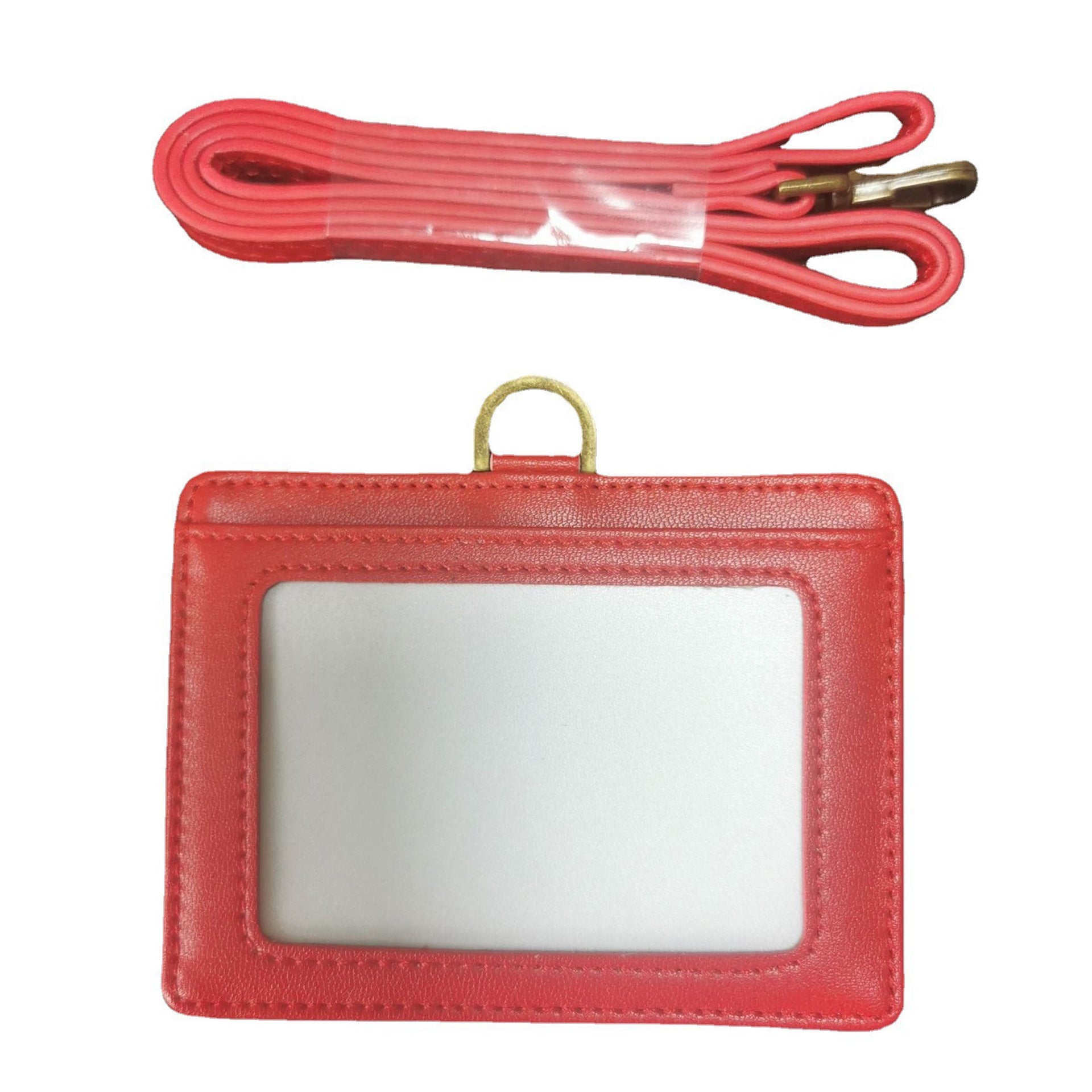 AP175 Card Slot Design Cowhide Leather Work Permit Holder with Removable Neck Strap