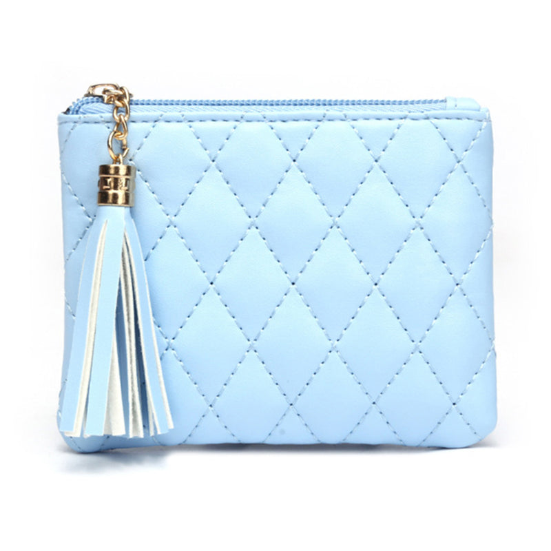 OY Rhombic Grid Women Short Wallet PU Leather Card Cash Coin Purse Bag with Tassel Zipper