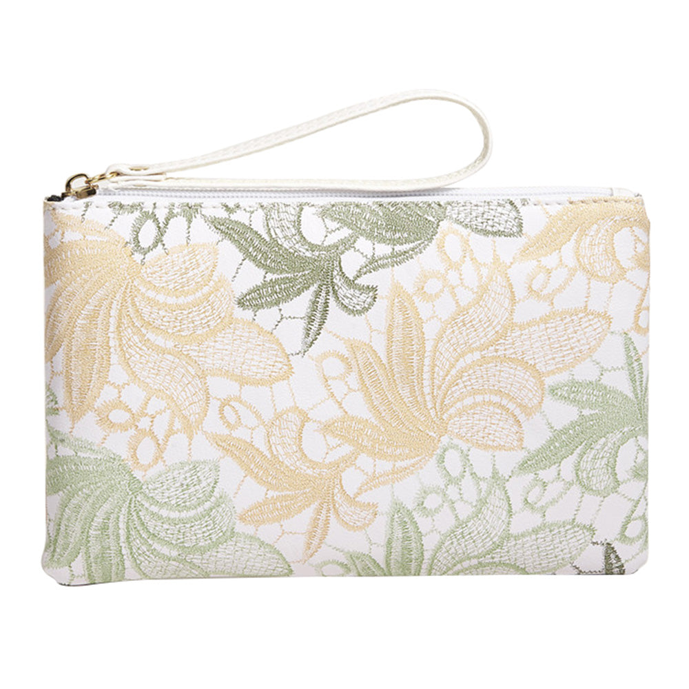 OY-001 Stylish Imitation Embroidery Printed Clutch Bag Women PU Leather Cards Cash Phone Carrying Purse