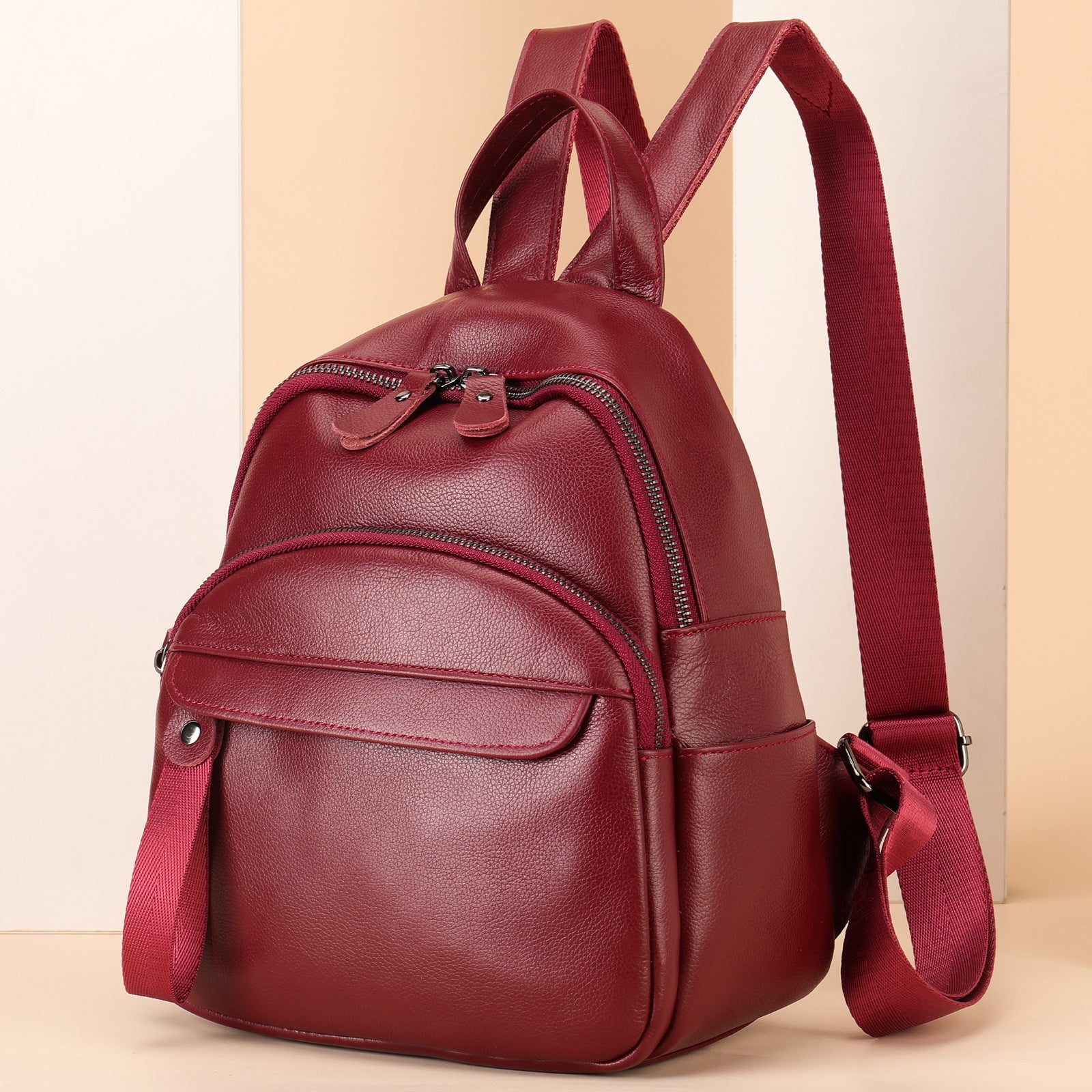 319 Anti-Wear Top-Layer Cowhide Leather Backpack Women's Shoulders Bag Travel Daypack