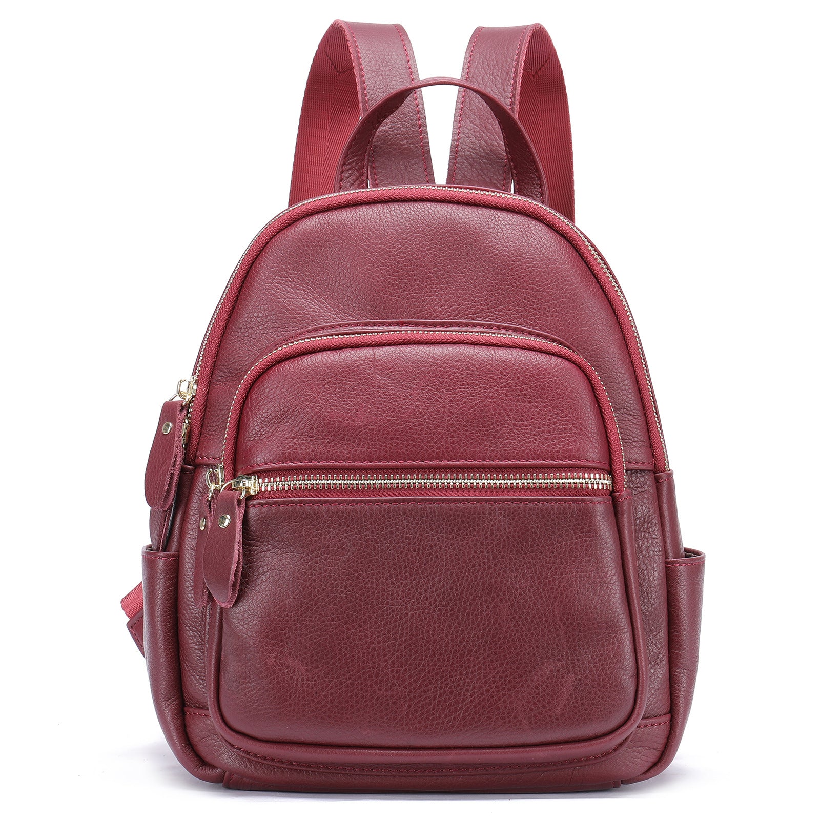 172 Top Layer Cowhide Leather Backpack Women Stylish Solid Color Dual Shoulder Bag