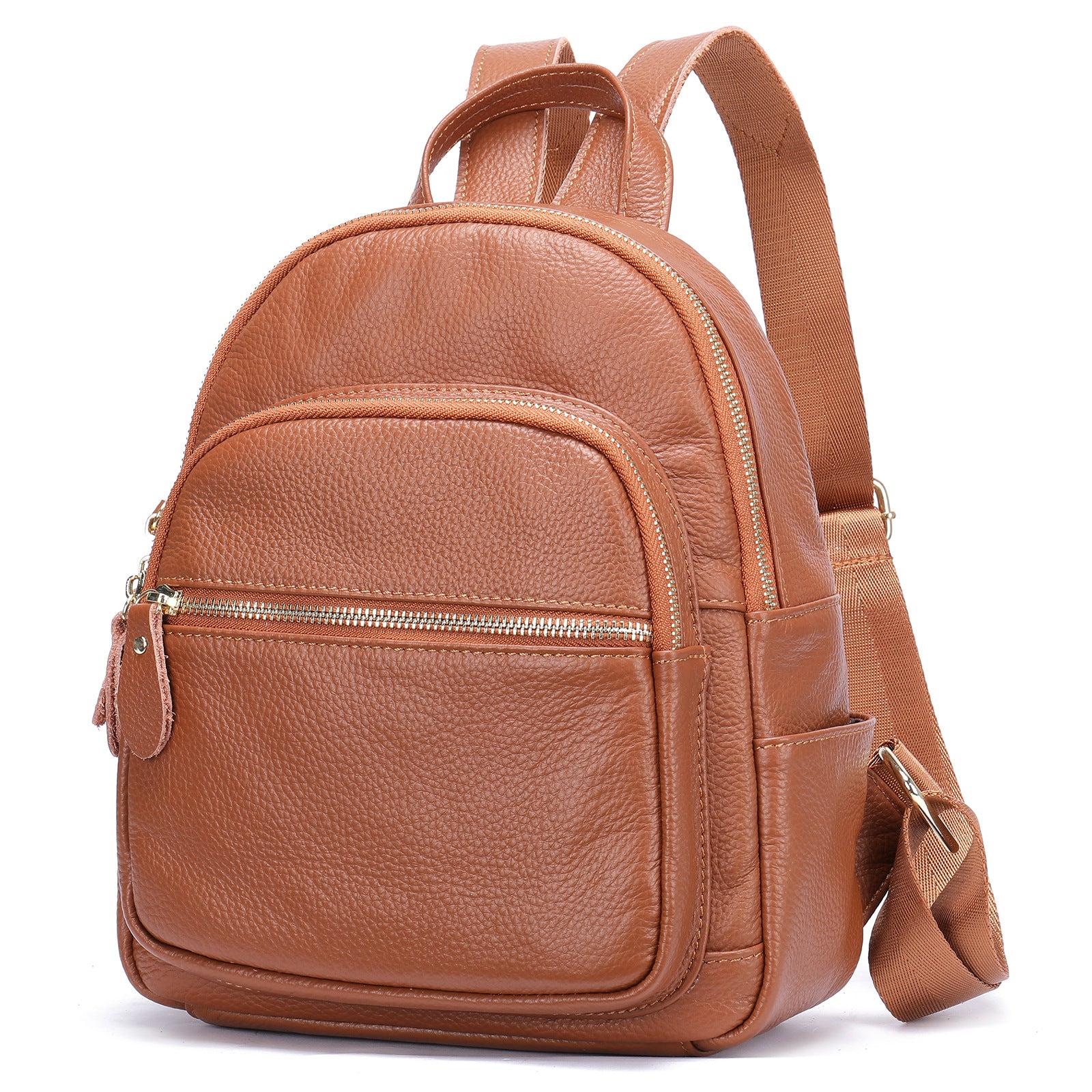 172 Top Layer Cowhide Leather Backpack Women Stylish Solid Color Dual Shoulder Bag