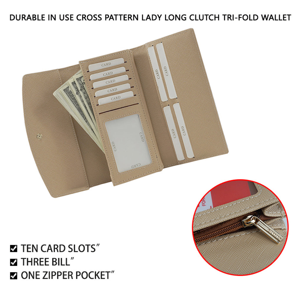 FFY FY207-39 Stylish Women PU Leather Tri-fold Long Wallet Multi Card Slots Purse Clutch Bag