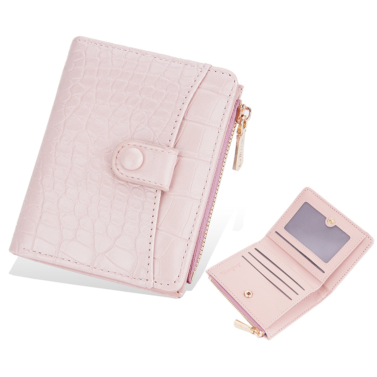 BAELLERRY N2381 Women Multiple Card Slots Crocodile Texture PU Leather Bi-fold Short Wallet with Zipper Pocket