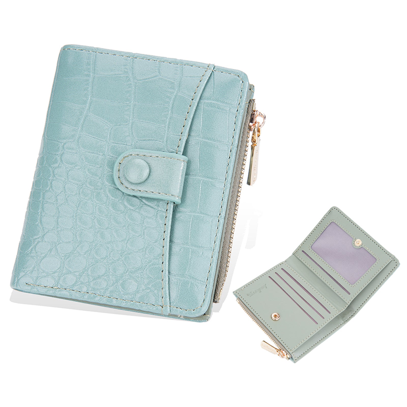 BAELLERRY N2381 Women Multiple Card Slots Crocodile Texture PU Leather Bi-fold Short Wallet with Zipper Pocket
