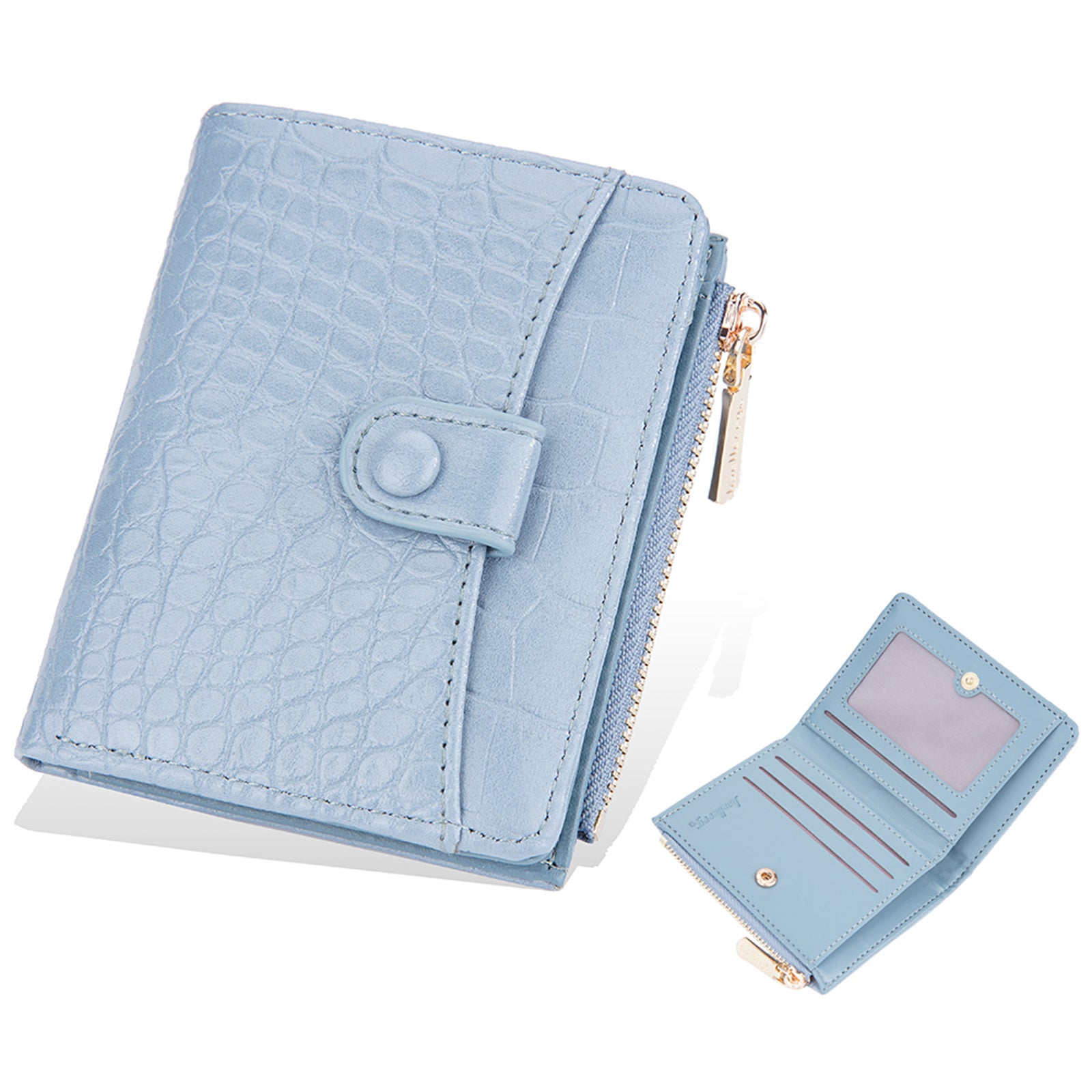 BAELLERRY N2381 Women Multiple Card Slots Crocodile Texture PU Leather Bi-fold Short Wallet with Zipper Pocket