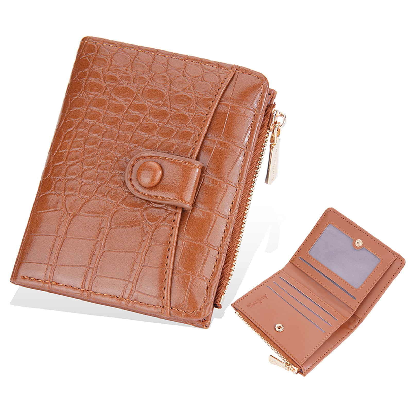 BAELLERRY N2381 Women Multiple Card Slots Crocodile Texture PU Leather Bi-fold Short Wallet with Zipper Pocket
