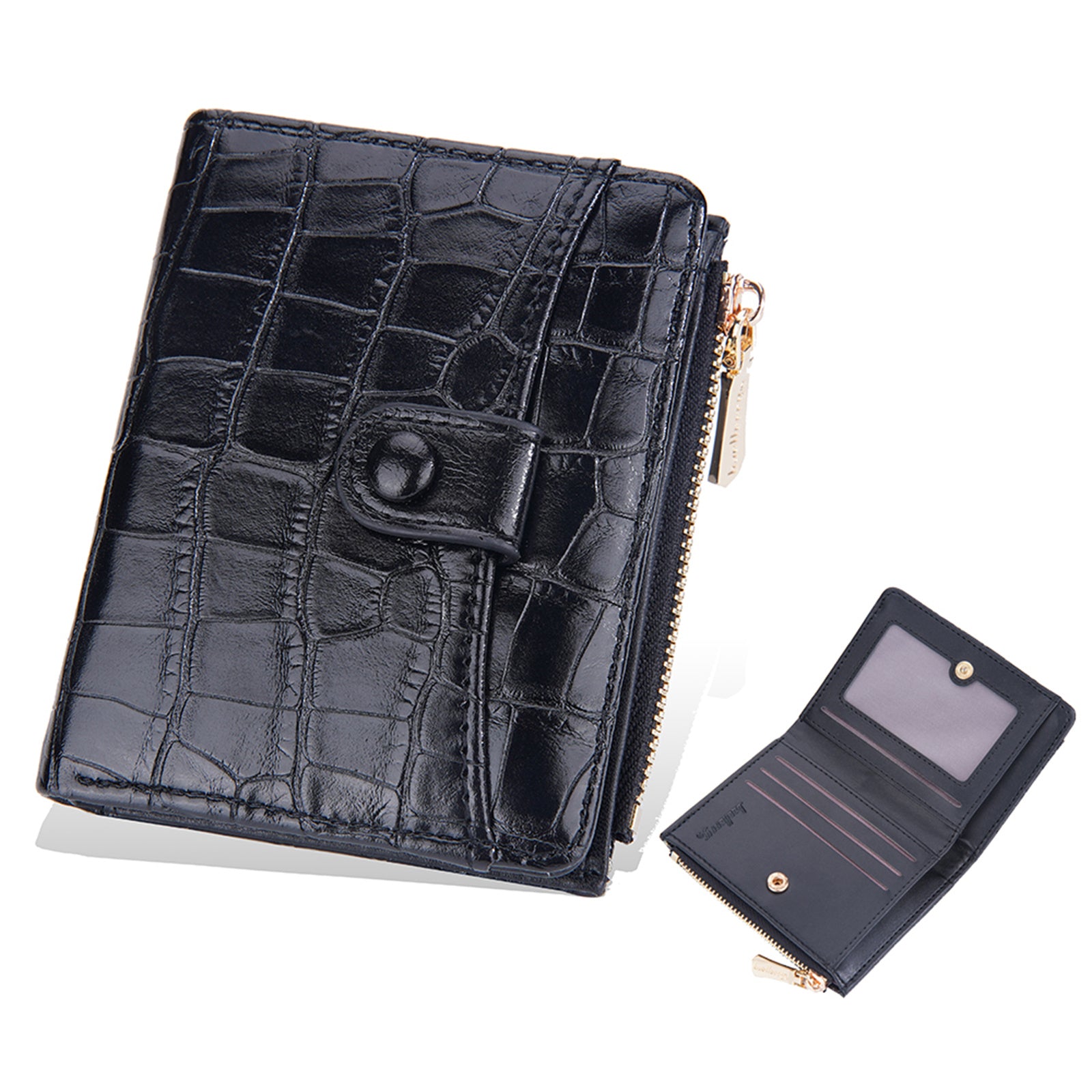 BAELLERRY N2381 Women Multiple Card Slots Crocodile Texture PU Leather Bi-fold Short Wallet with Zipper Pocket