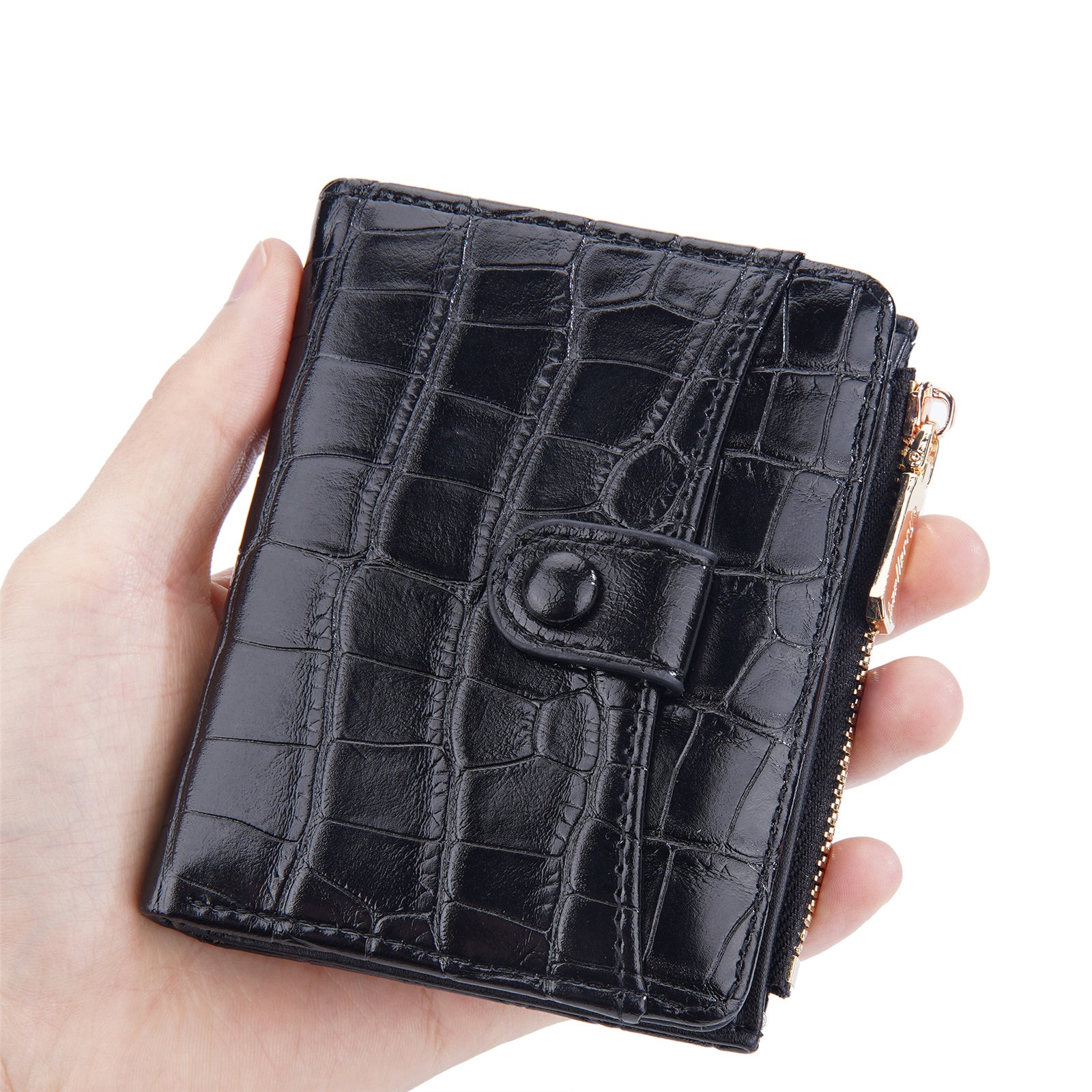 BAELLERRY N2381 Women Multiple Card Slots Crocodile Texture PU Leather Bi-fold Short Wallet with Zipper Pocket