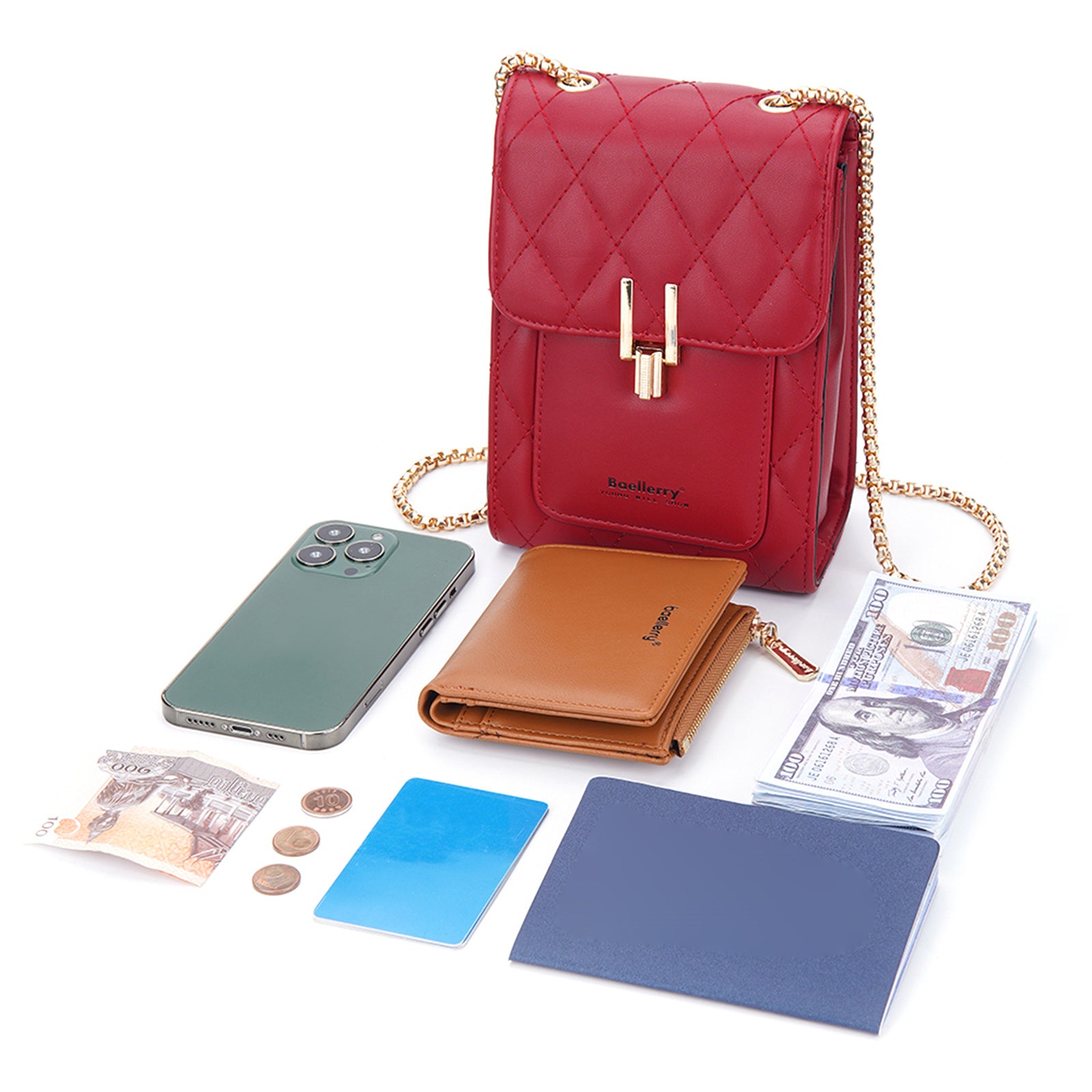 BAELLERRY N3247 Rhombus Stitching Lines Cellphone Bag Women Crossbody Mini Wallet
