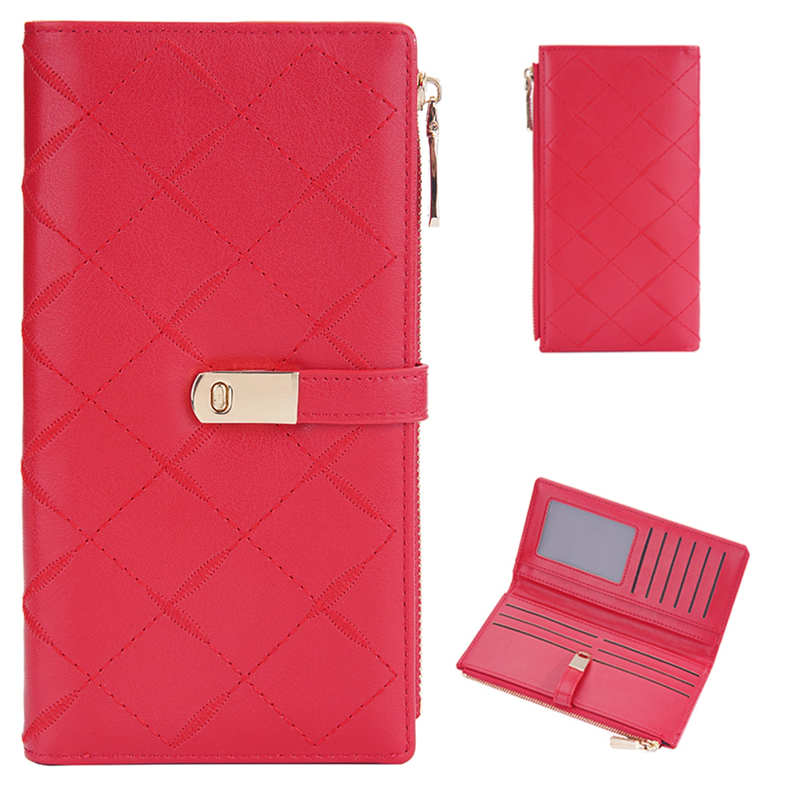 BAELLERRY N8627 Stylish Stitching Decor Women PU Leather Zipper Pocket Clutch Bag Cards Cash Holder Purse