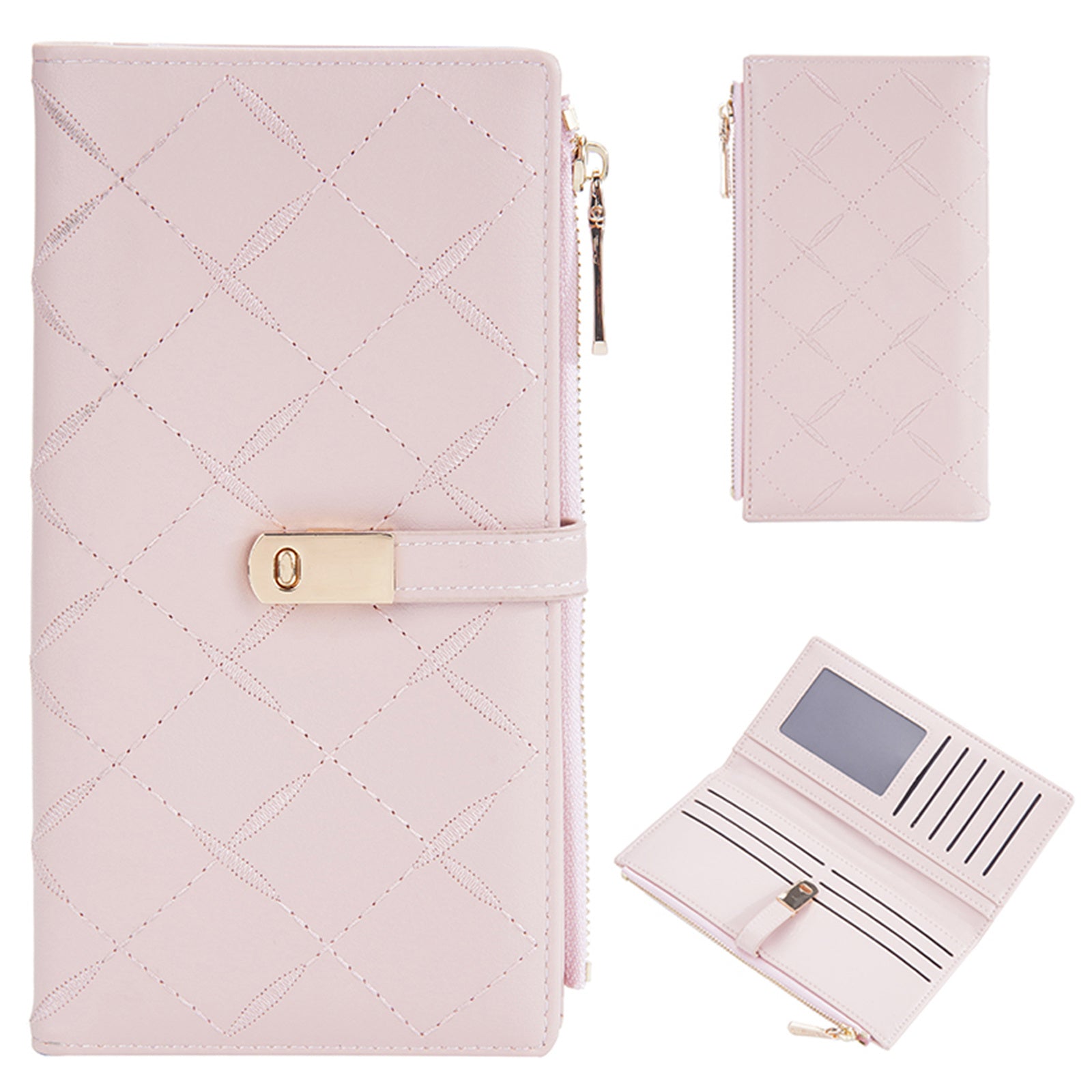 BAELLERRY N8627 Stylish Stitching Decor Women PU Leather Zipper Pocket Clutch Bag Cards Cash Holder Purse