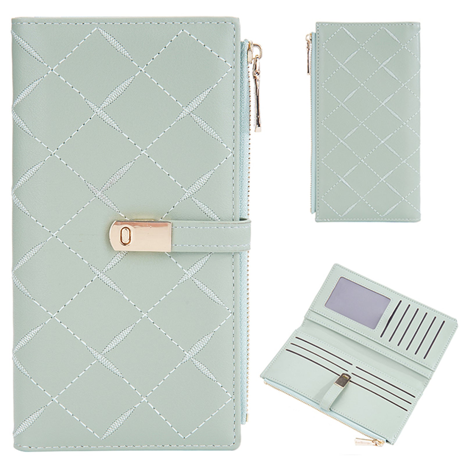 BAELLERRY N8627 Stylish Stitching Decor Women PU Leather Zipper Pocket Clutch Bag Cards Cash Holder Purse