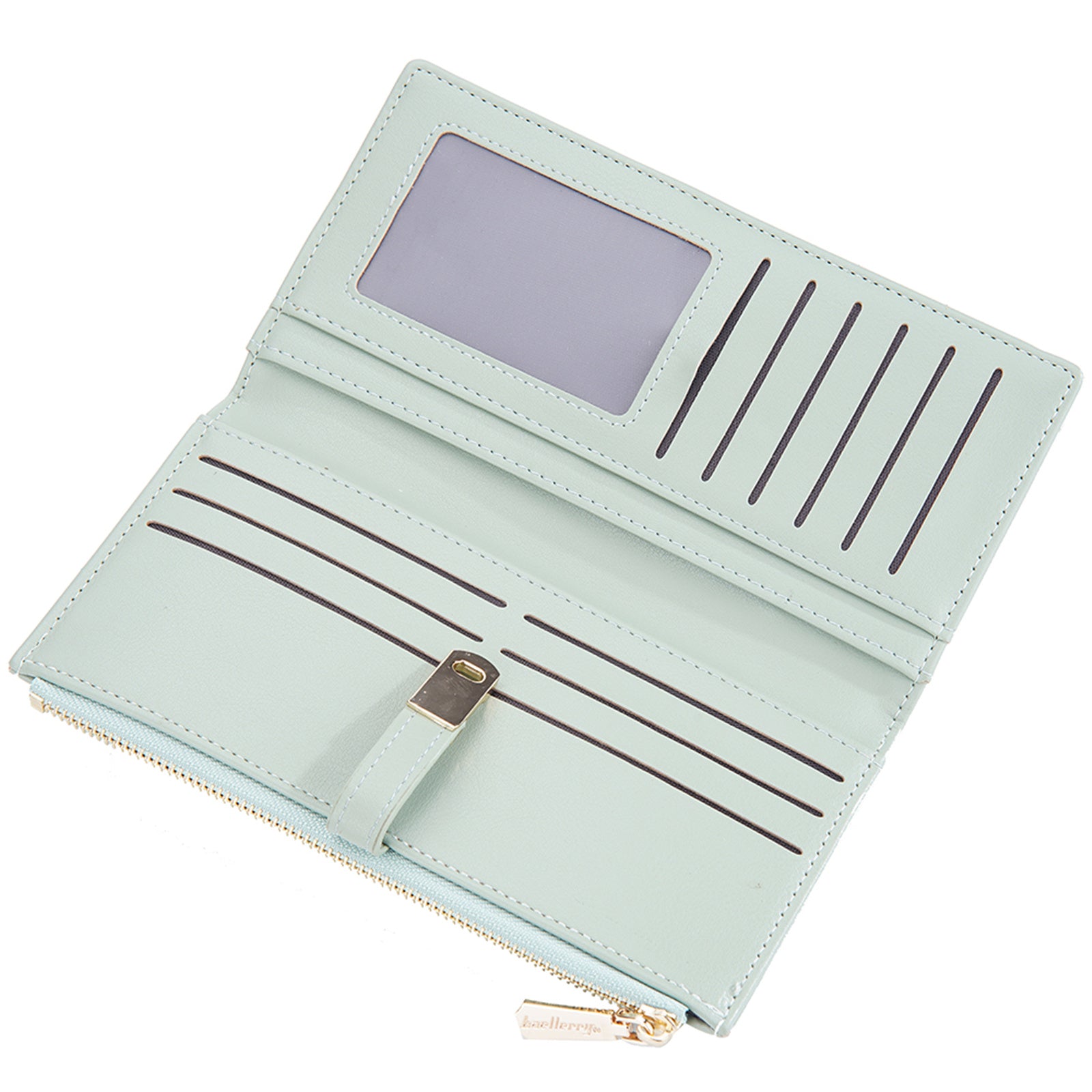 BAELLERRY N8627 Stylish Stitching Decor Women PU Leather Zipper Pocket Clutch Bag Cards Cash Holder Purse