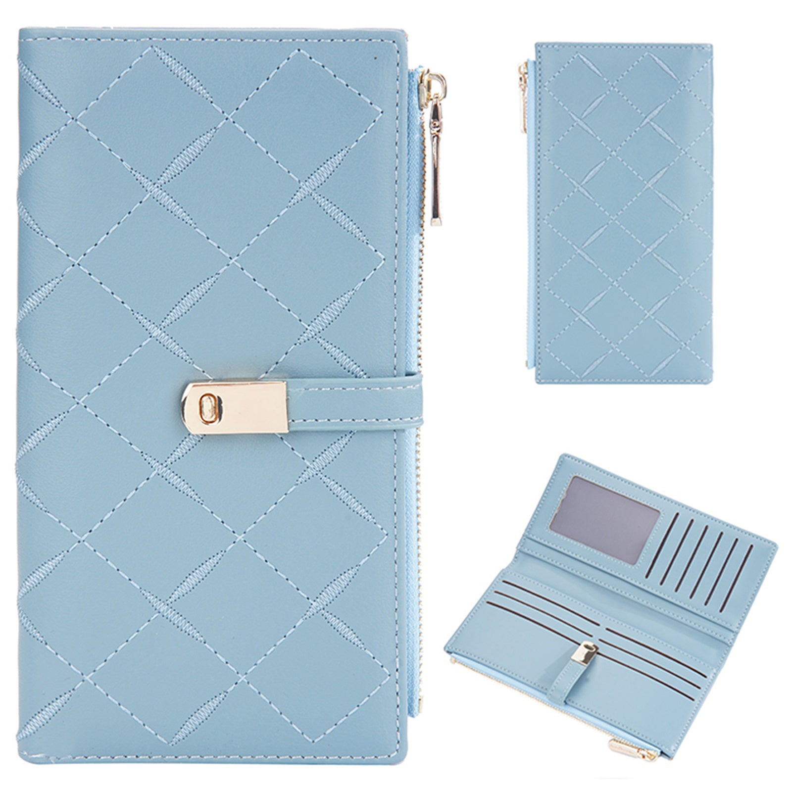 BAELLERRY N8627 Stylish Stitching Decor Women PU Leather Zipper Pocket Clutch Bag Cards Cash Holder Purse