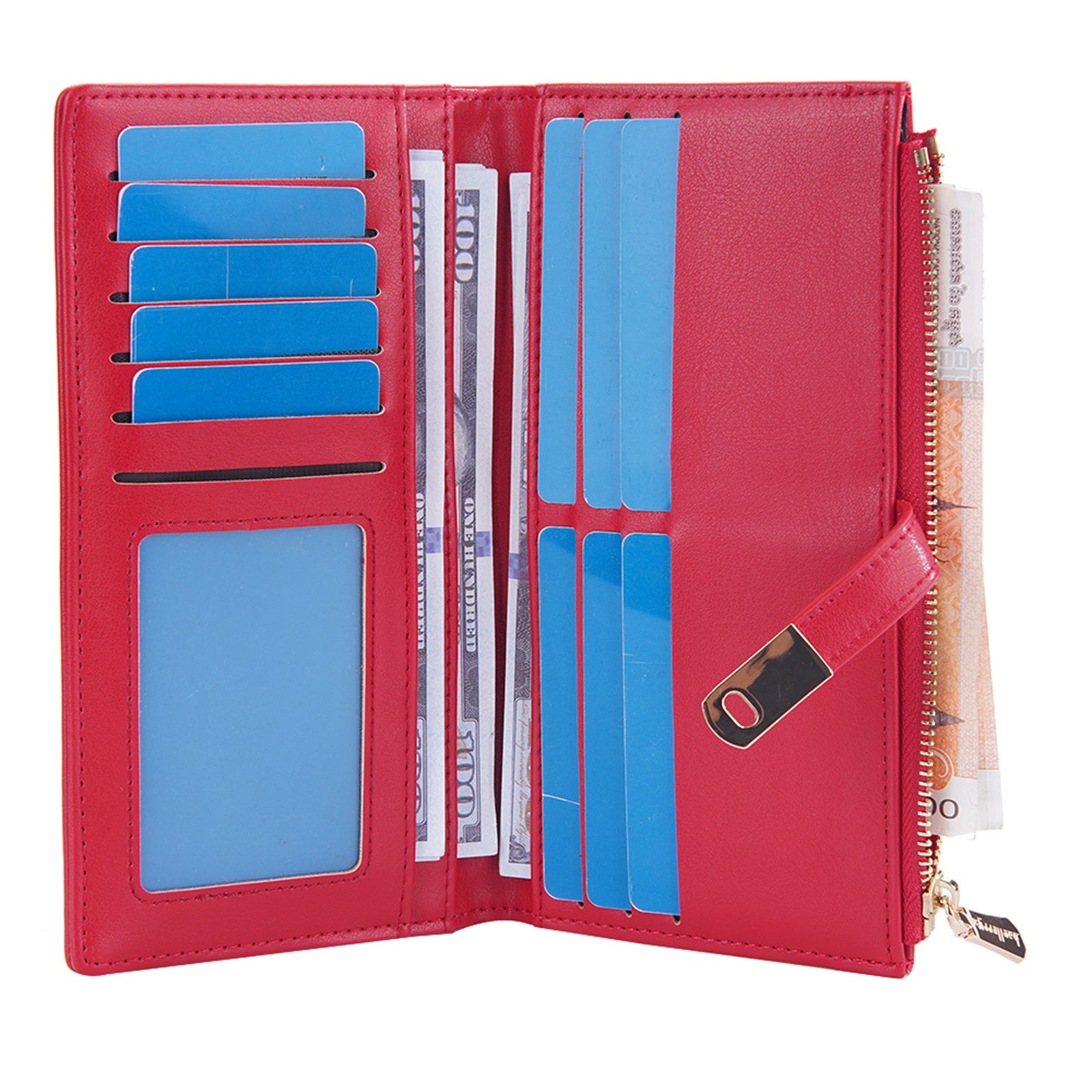 BAELLERRY N8627 Stylish Stitching Decor Women PU Leather Zipper Pocket Clutch Bag Cards Cash Holder Purse