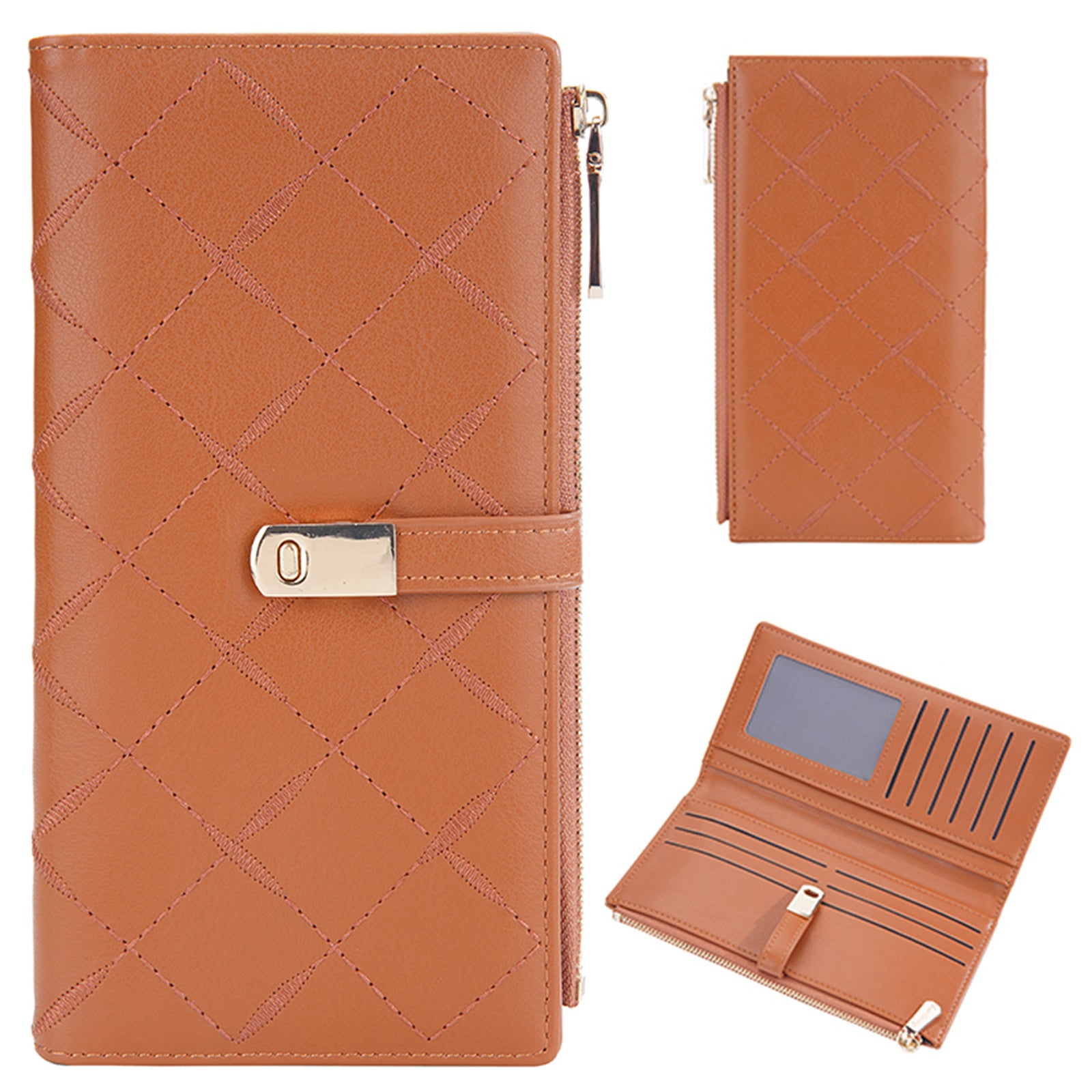BAELLERRY N8627 Stylish Stitching Decor Women PU Leather Zipper Pocket Clutch Bag Cards Cash Holder Purse