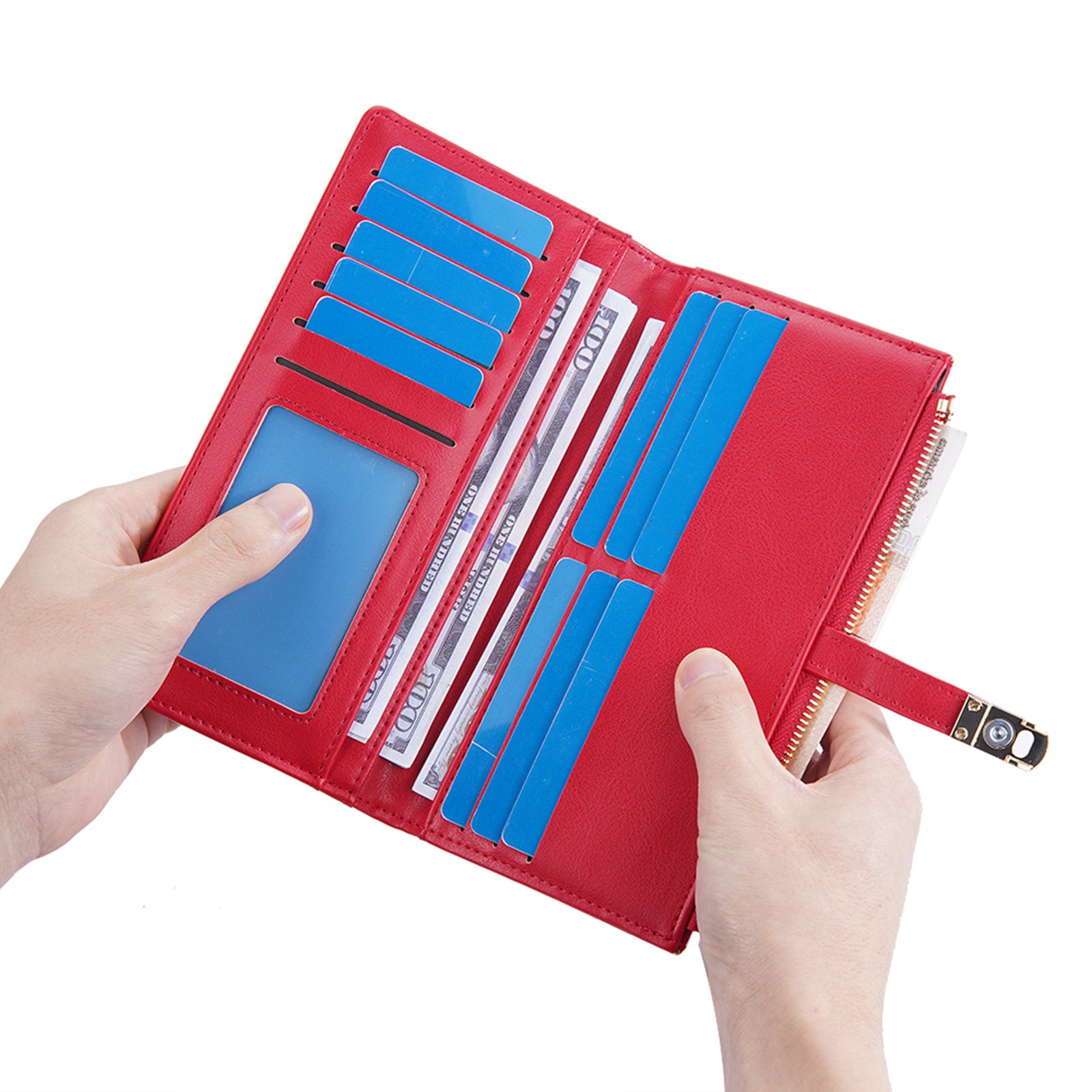 BAELLERRY N8627 Stylish Stitching Decor Women PU Leather Zipper Pocket Clutch Bag Cards Cash Holder Purse