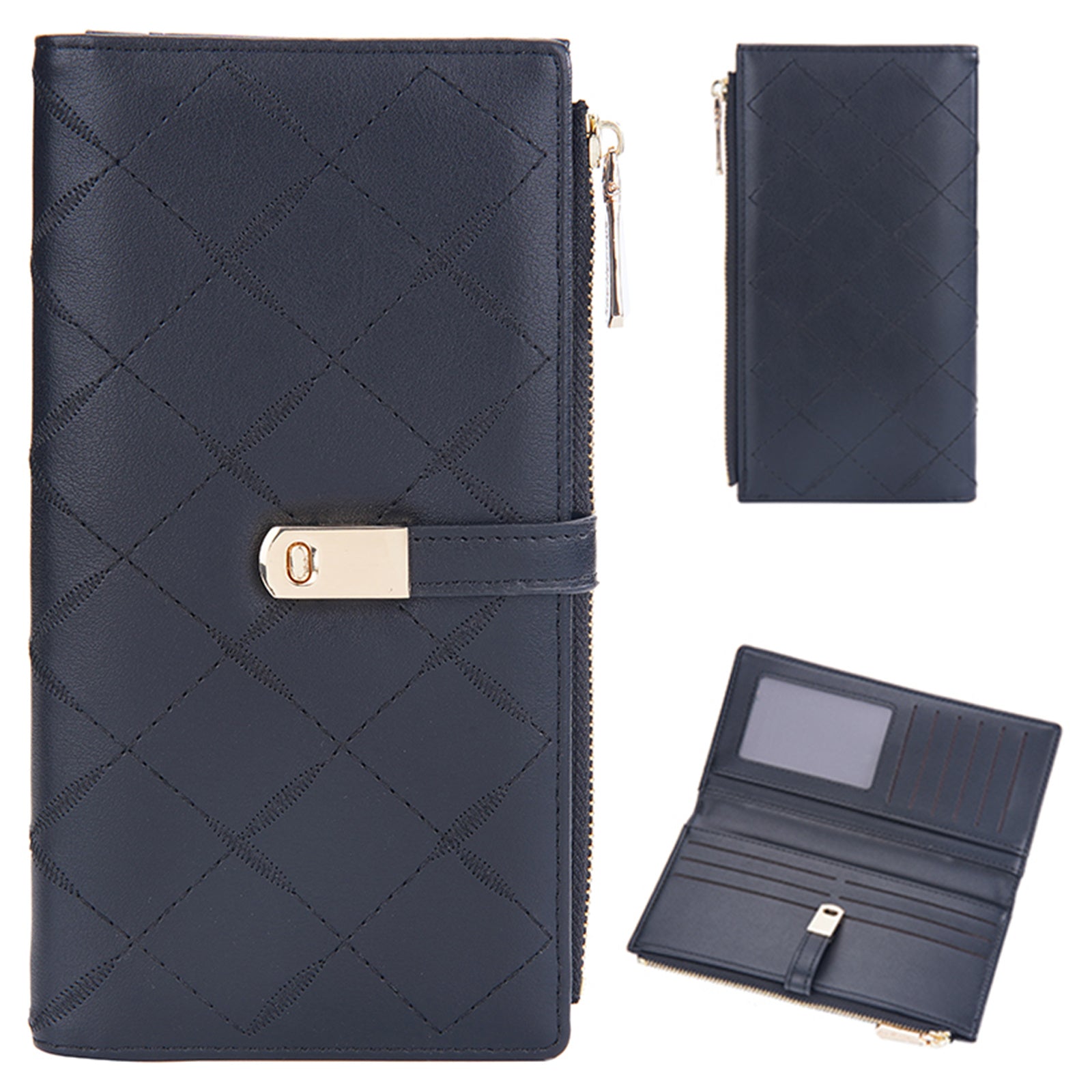 BAELLERRY N8627 Stylish Stitching Decor Women PU Leather Zipper Pocket Clutch Bag Cards Cash Holder Purse