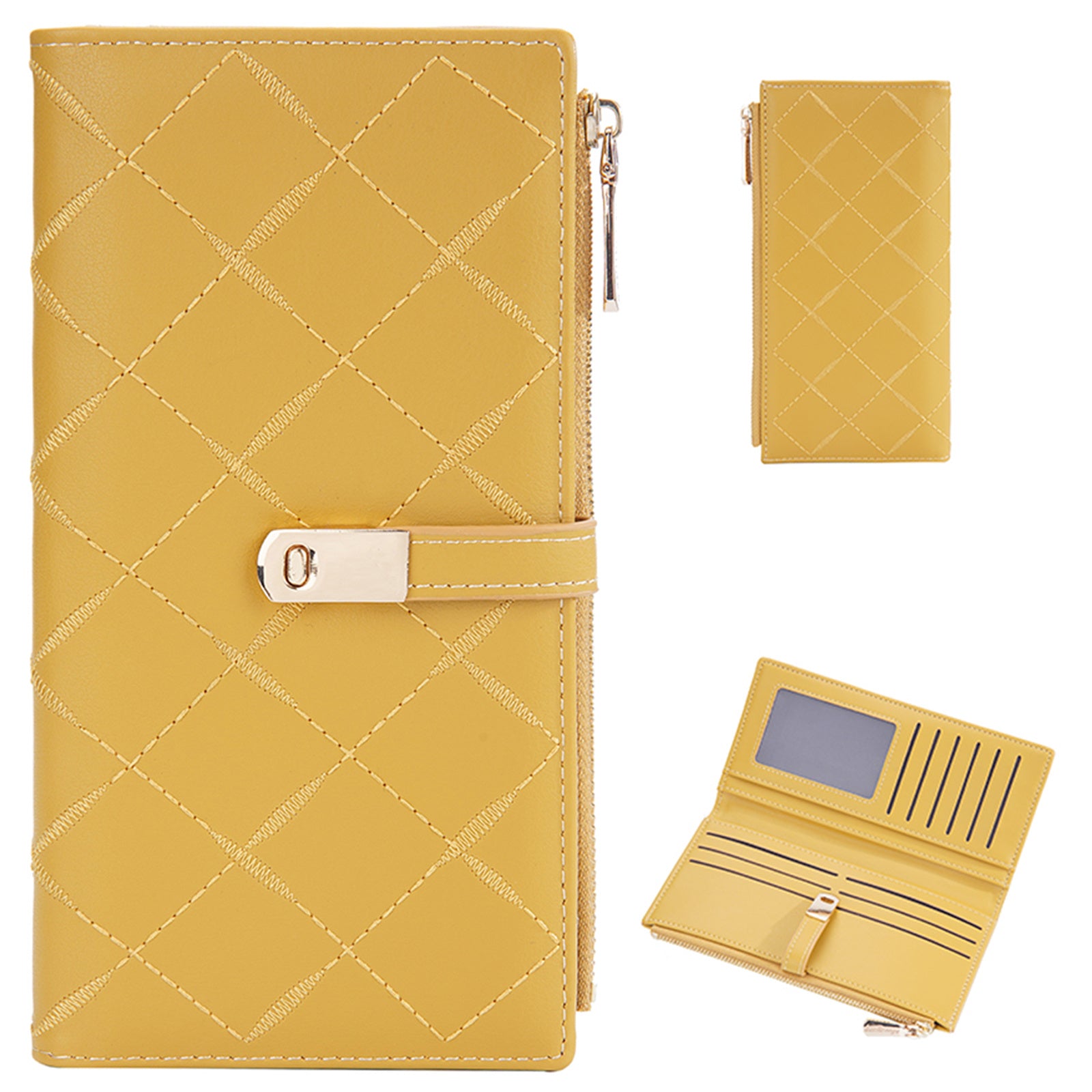 BAELLERRY N8627 Stylish Stitching Decor Women PU Leather Zipper Pocket Clutch Bag Cards Cash Holder Purse