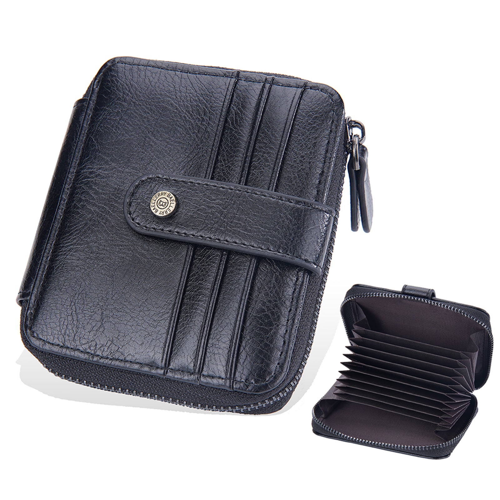 BAELLERRY D9322 Accordion Style PU Leather Retro Card Bag Zipper Coin Purse Cash Cards Storage Bag