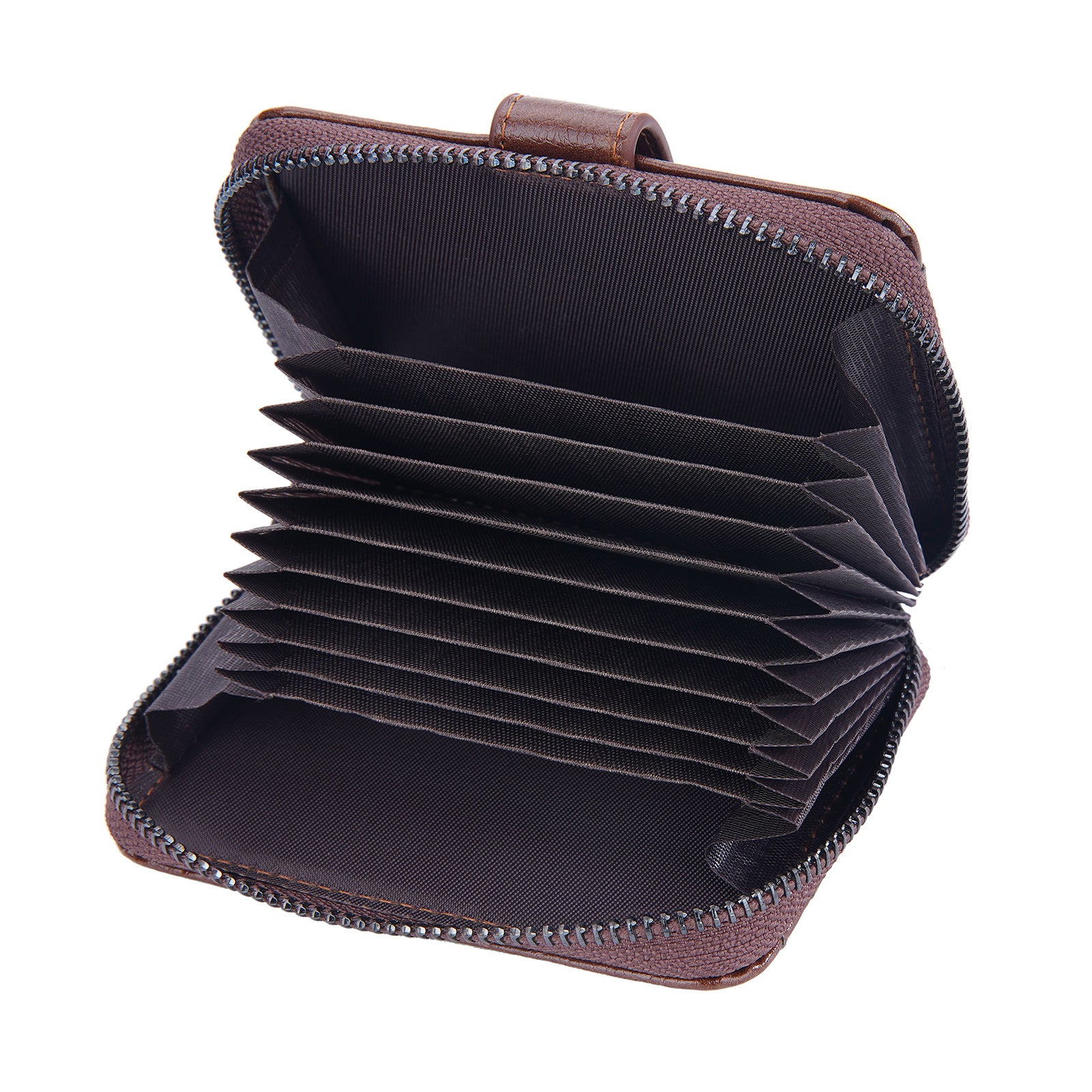 BAELLERRY D9322 Accordion Style PU Leather Retro Card Bag Zipper Coin Purse Cash Cards Storage Bag