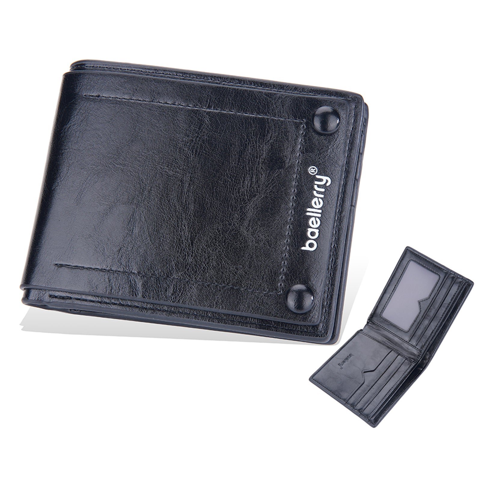 BAELLERRY D3251 Retro PU Leather Men Folding Short Wallet Cards Cash Carrying Bag