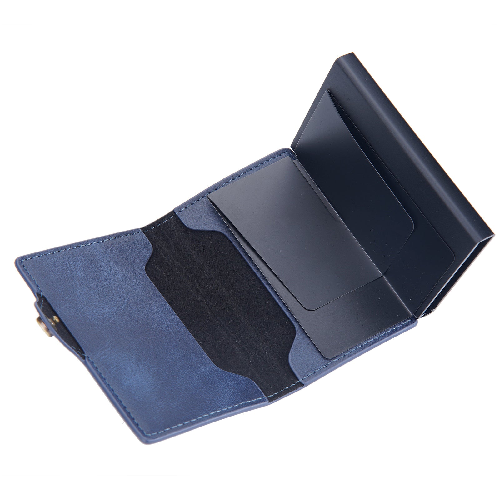 BAELLERRY K9296 Side Push Button Design RFID Blocking Card Holder Retro PU Leather Aluminum Alloy Men Credit Card Carrying Bag
