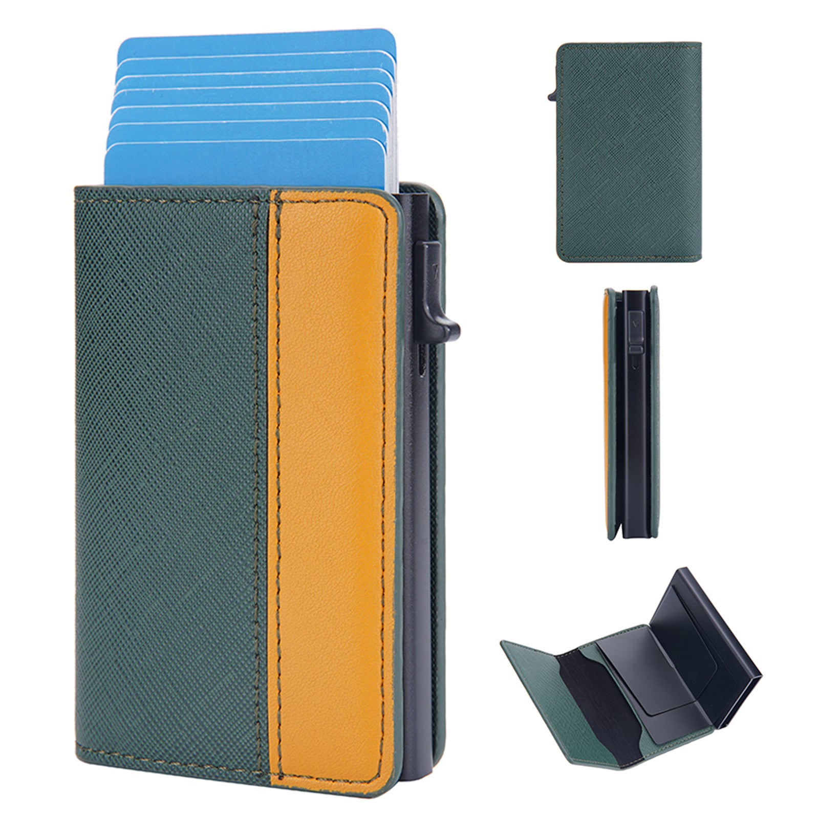 BAELLERRY K9221 Side Push Button Design Contrast Color Card Holder RFID Blocking PU Leather Metal Credit Card Carrying Bag