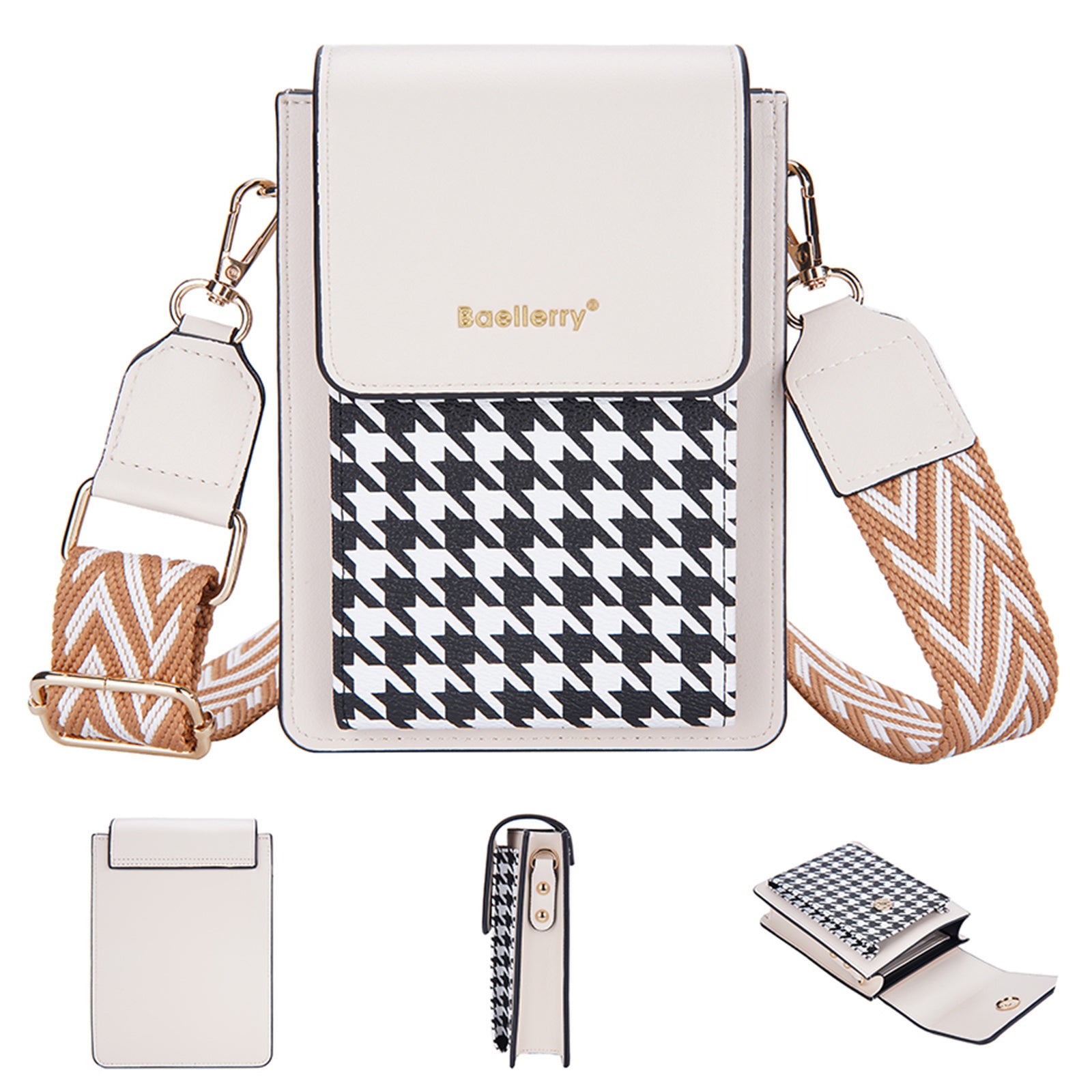 BAELLERRY N8626 Kontrastní barva PU kůže Magnetické tlačítko Přenosná kapsa na telefon Stylové Dámské Pouzdro na karty Kabelka Crossbody