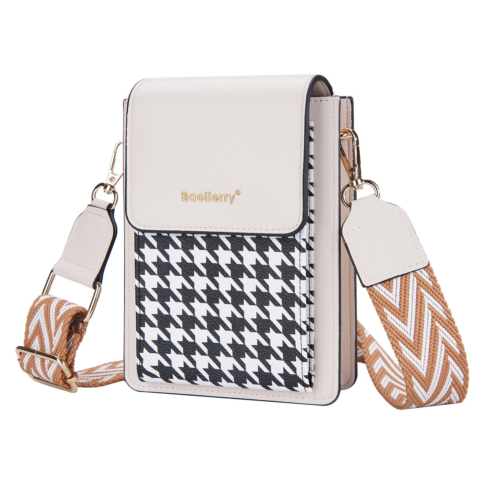 BAELLERRY N8626 Kontrastní barva PU kůže Magnetické tlačítko Přenosná kapsa na telefon Stylové Dámské Pouzdro na karty Kabelka Crossbody