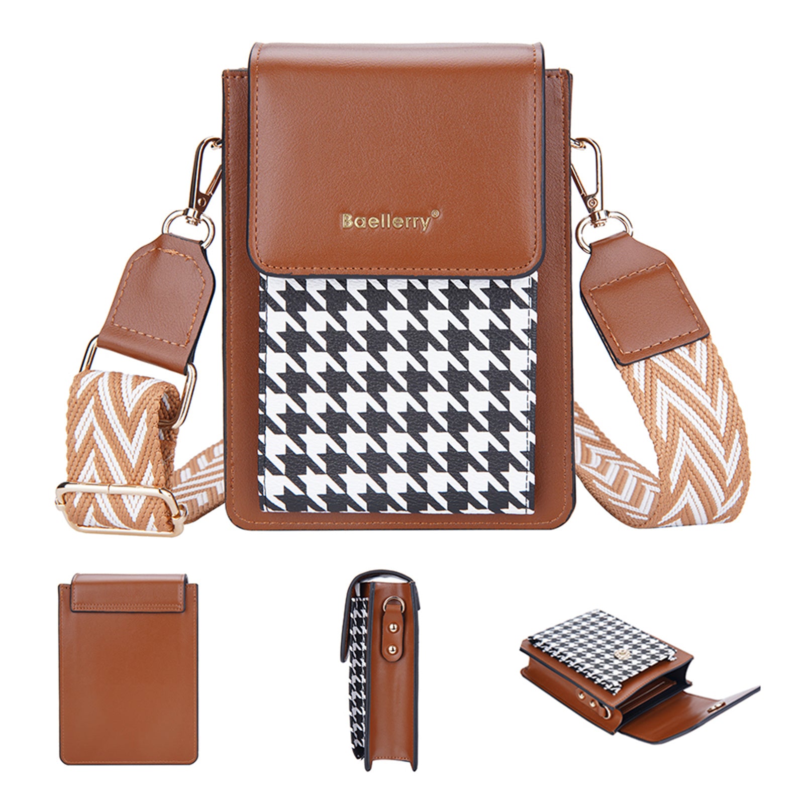 BAELLERRY N8626 Kontrastní barva PU kůže Magnetické tlačítko Přenosná kapsa na telefon Stylové Dámské Pouzdro na karty Kabelka Crossbody
