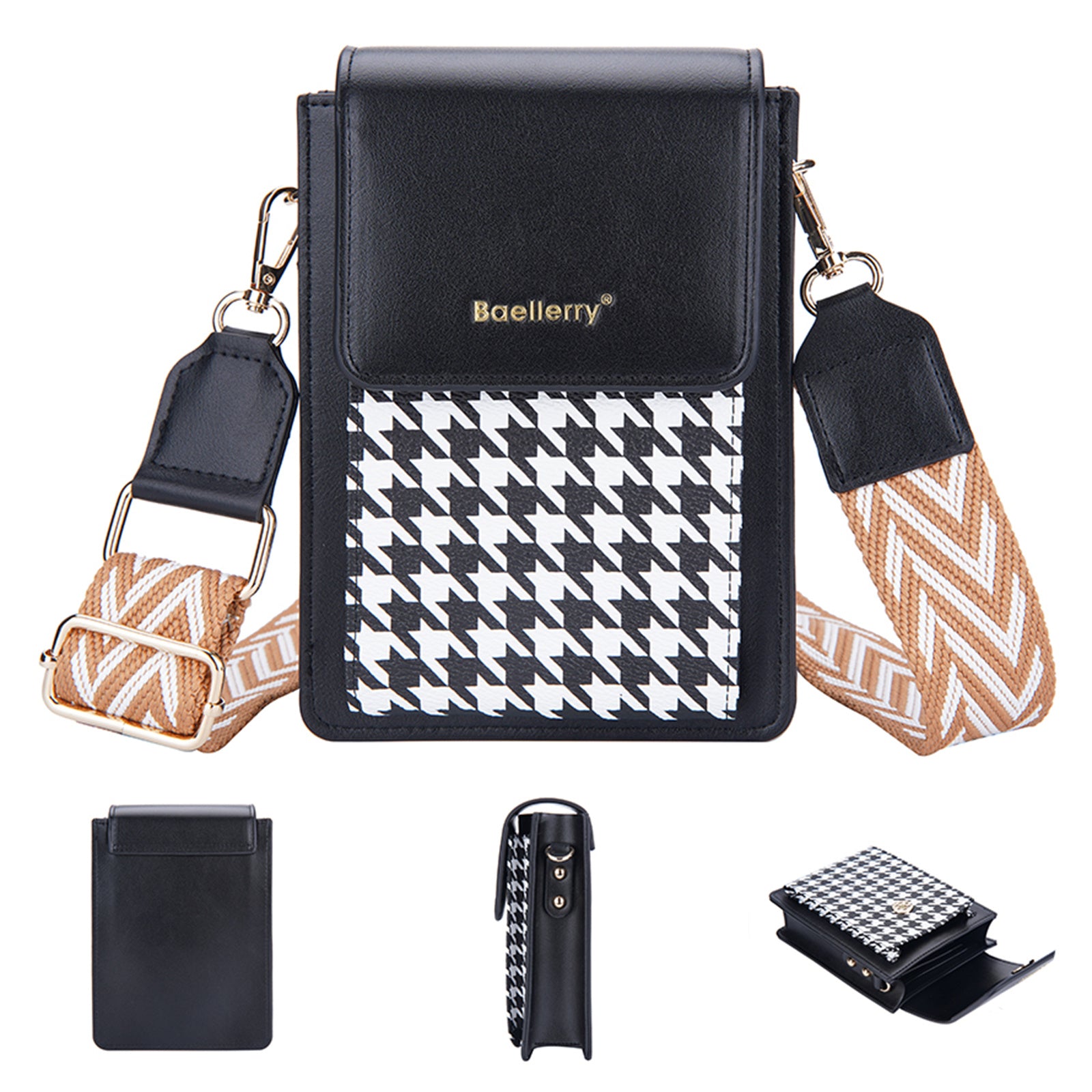 BAELLERRY N8626 Kontrastní barva PU kůže Magnetické tlačítko Přenosná kapsa na telefon Stylové Dámské Pouzdro na karty Kabelka Crossbody