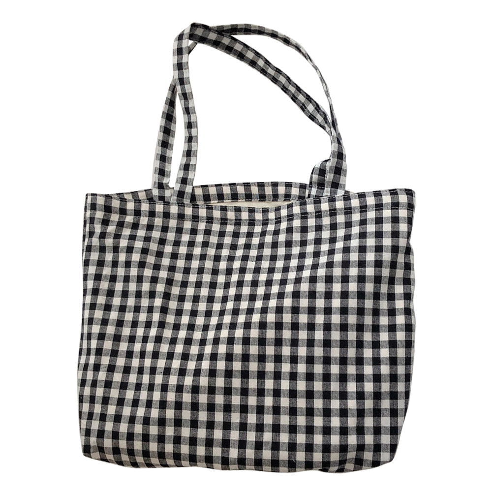 573 Women Cotton Tote Bag Grid Pattern Shoulder Bag for Gym Work School