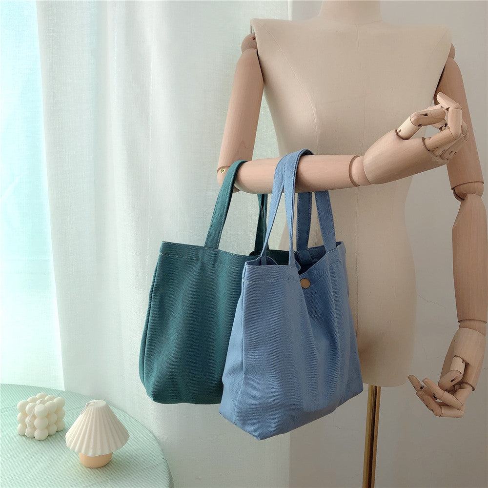 561 Solid Color Canvas Tote Bag Snap Button Small Handbag for Travel Shopping