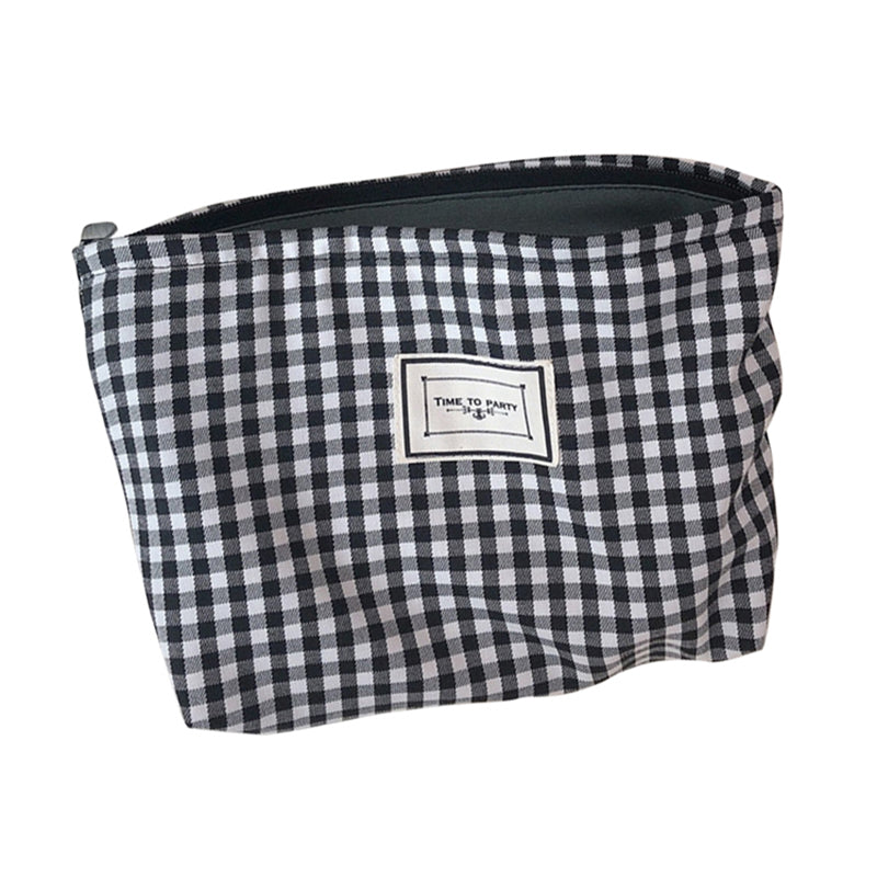 631 Classic Grid Pattern Makeup Bag Women Travel Toiletry Organizer Canvas Cosmetic Pouch