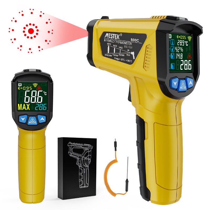 MESTEK 800C Handheld Infrared Temperature Measurer High-Precision Industrial Temp Humidity Meter Portable Thermometer with 12-Point Laser Positioning