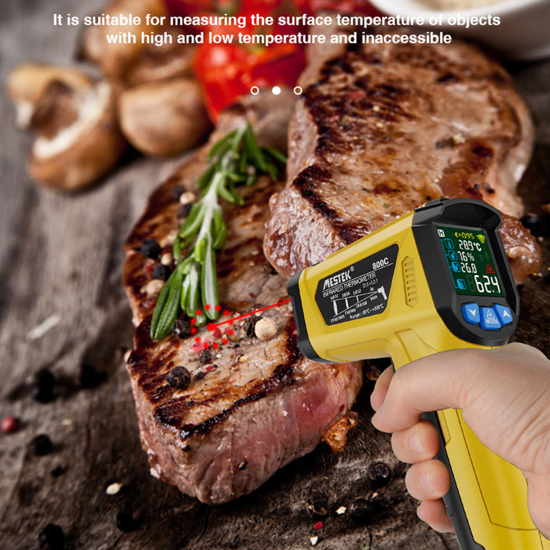 MESTEK 800C Handheld Infrared Temperature Measurer High-Precision Industrial Temp Humidity Meter Portable Thermometer with 12-Point Laser Positioning