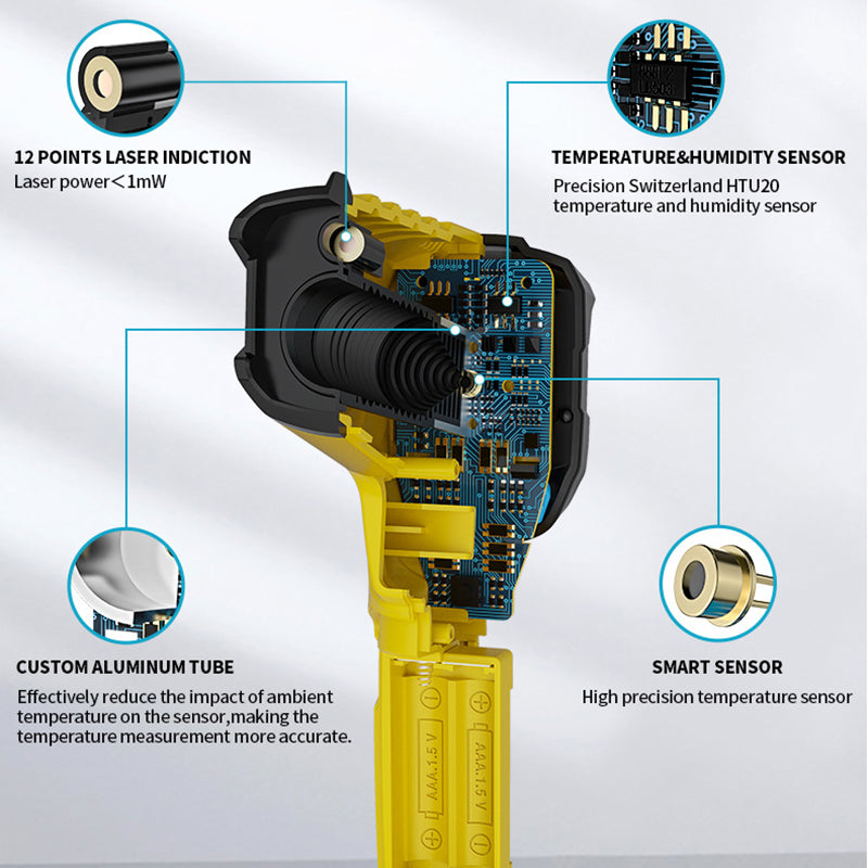 MESTEK 800C Handheld Infrared Temperature Measurer High-Precision Industrial Temp Humidity Meter Portable Thermometer with 12-Point Laser Positioning