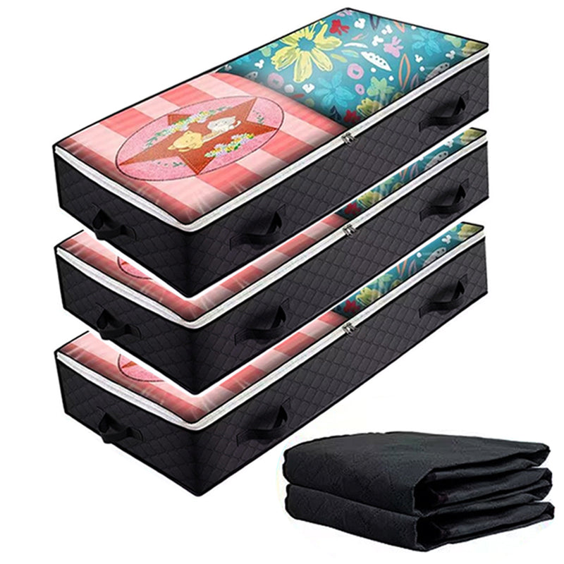 KZ-001001 3Pcs 100*50*15cm Foldable Under Bed Blankets Clothes Organizer Storage Bag Zippered Storage Bin with Transparent Window