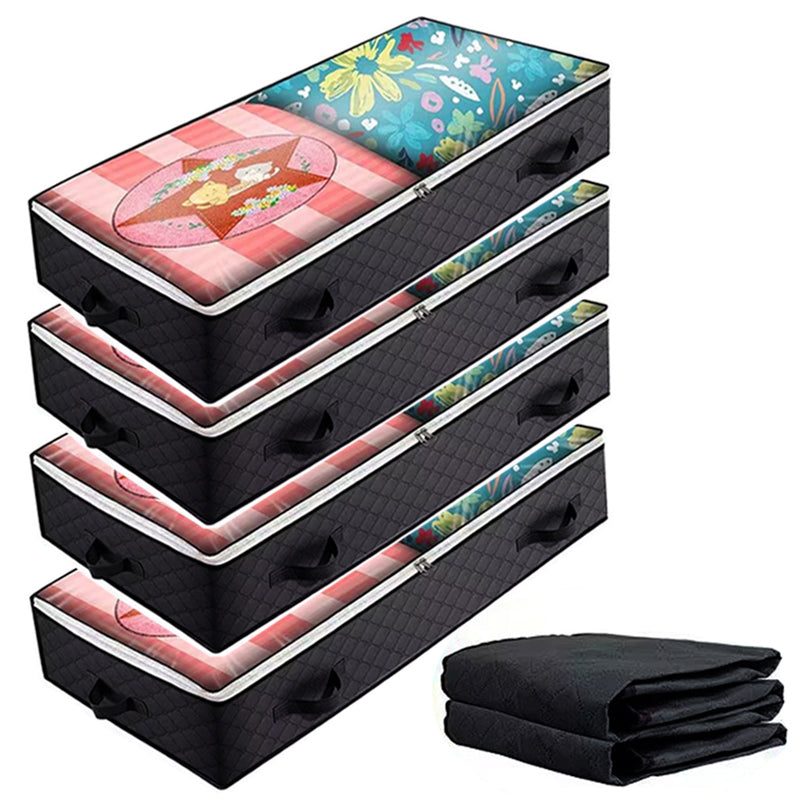 KZ-001001 4Pcs 100*50*15cm Under Bed Zipper Bag with Handle Transparent Window Foldable Blankets Clothes Storage Bin