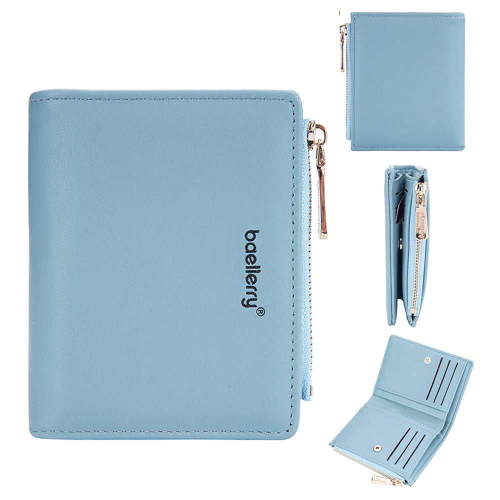 BAELLERRY N8113 Portable Bi-fold Coin Purse Zipper Pocket Design PU Leather Women Short Wallet