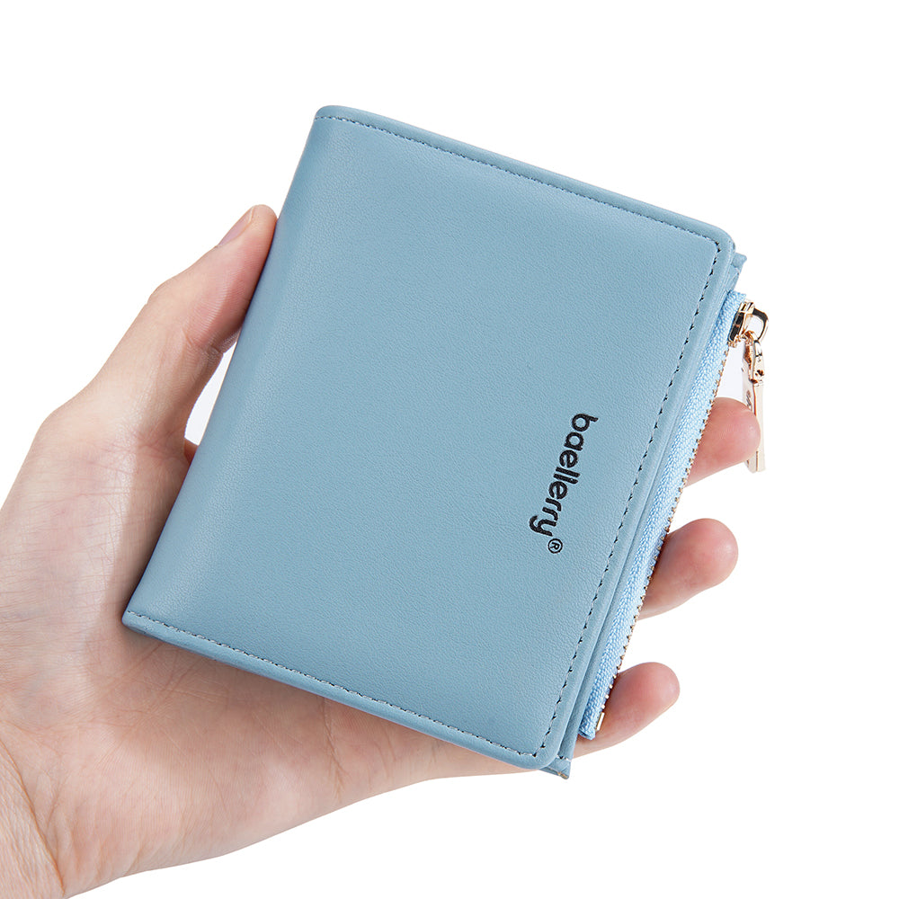 BAELLERRY N8113 Portable Bi-fold Coin Purse Zipper Pocket Design PU Leather Women Short Wallet