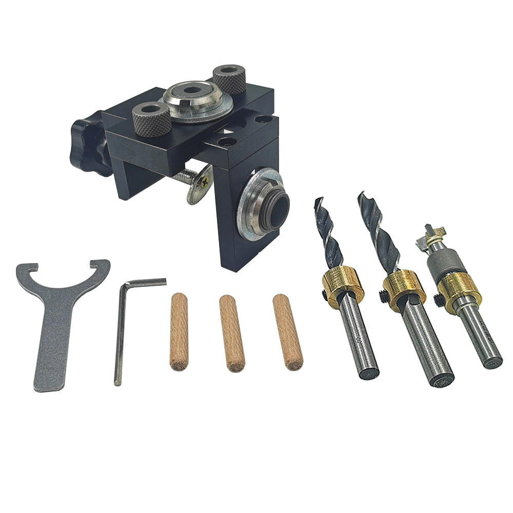3-in-1 Adjustable Doweling Jig Woodworking Hole Jig Punch Locator with 8/15mm Drill Bit Tools Kit