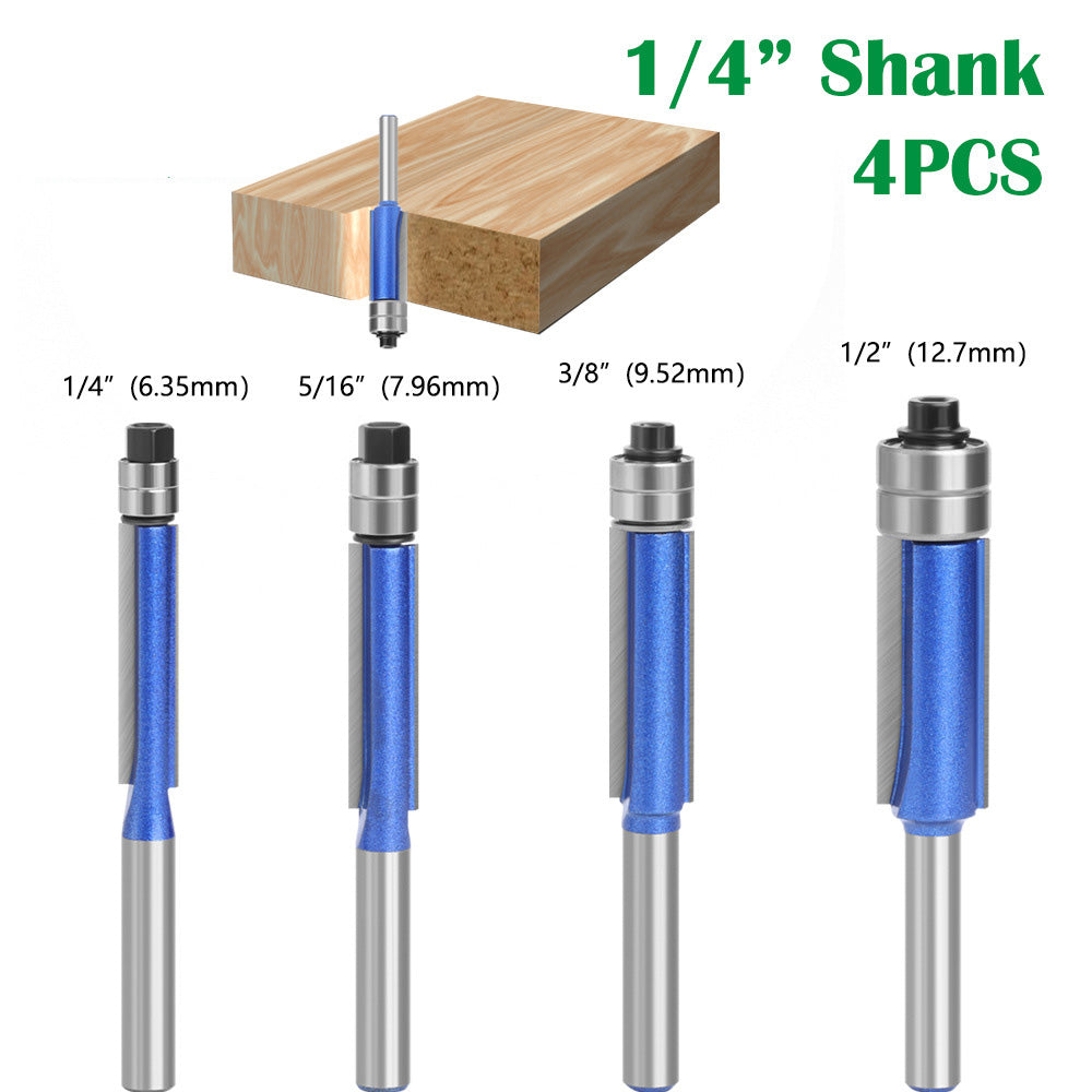 4Pcs Router Bit Set 1/4 Shank Milling Cutter Double Bearing Carving Cutter Woodworking Tools for Wood MDF Particleboard