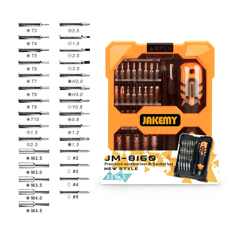 JAKEMY JM-8160 33-in-1 Multifunction Precision Screwdriver Socket Set for Watches Glass Combo Tool Bits