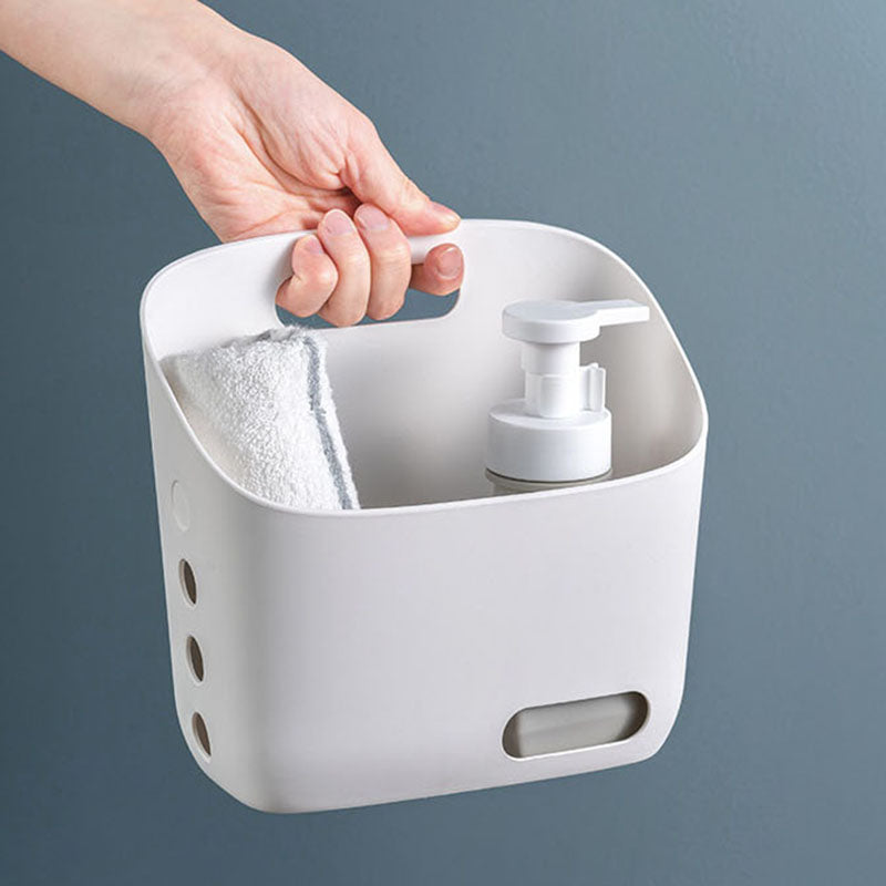 FFCAT Kitchen Plastic Sundries Storage Basket Bathroom Shower Hanging Basket with Drain Hole Bedroom Cosmetics Organizer Size L