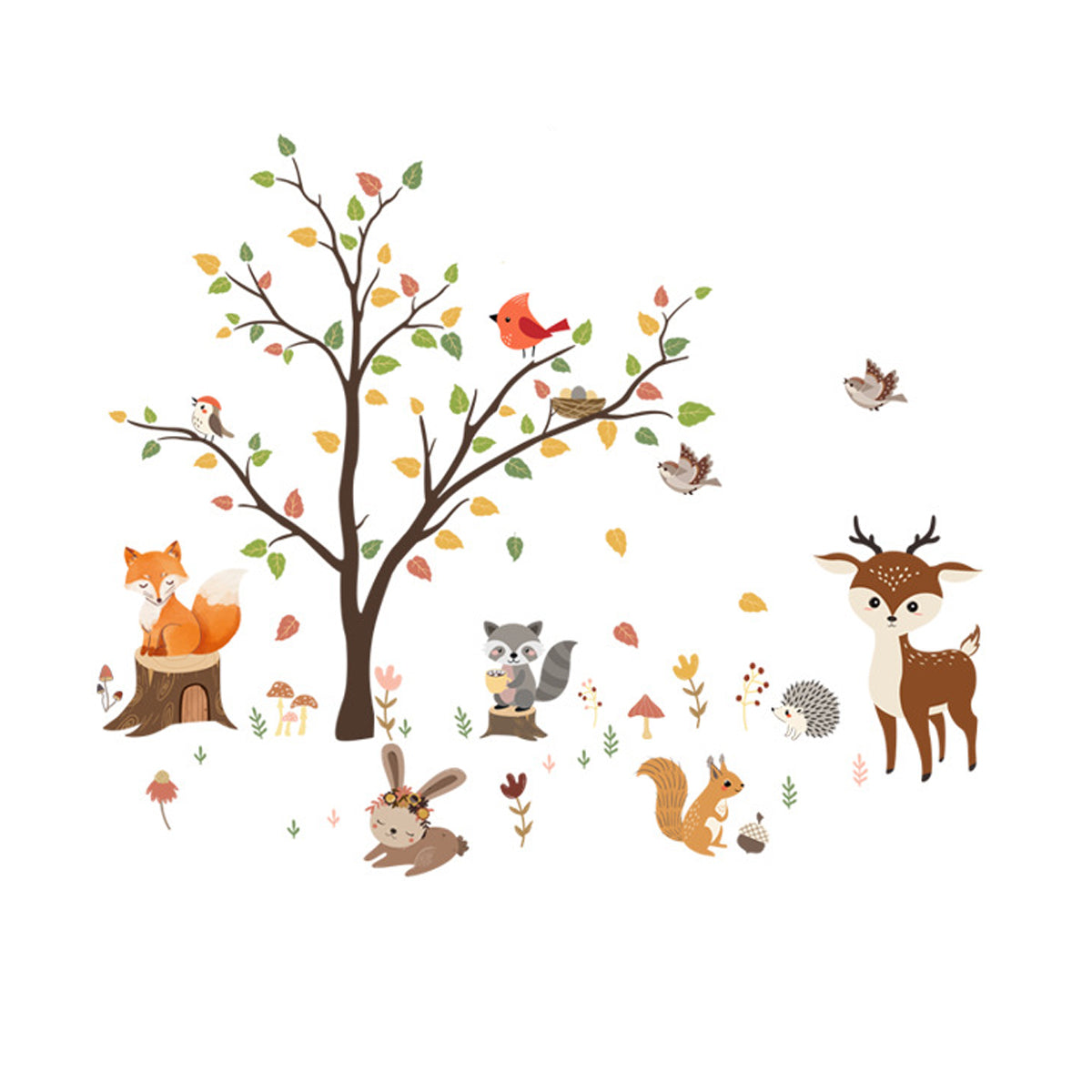 MS1529-YY 8Pcs/Set Cartoon Tree Animal Wall Stickers Wall Decors for Kids Room Bedroom Playroom (without EN71 Certification)