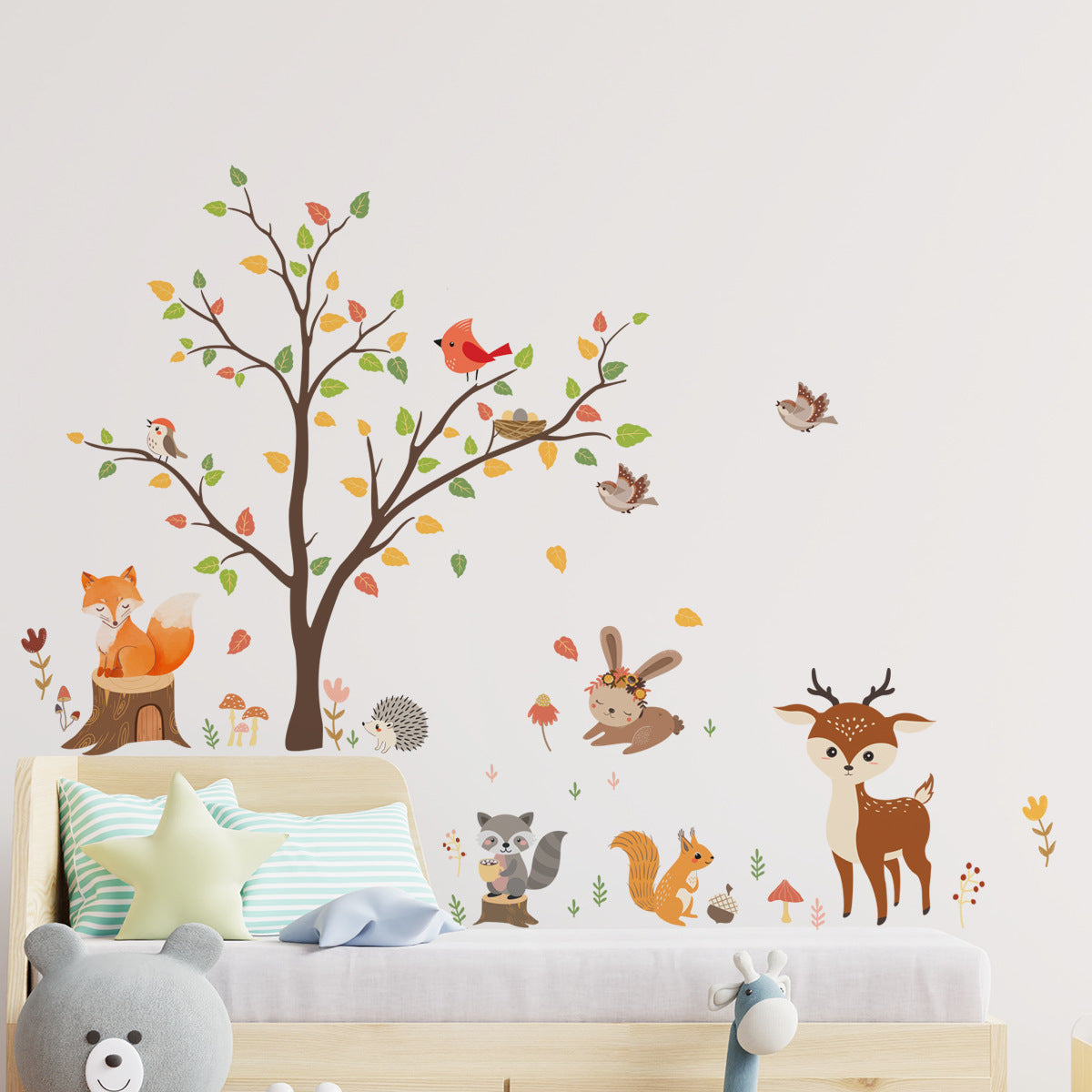 MS1529-YY 8Pcs/Set Cartoon Tree Animal Wall Stickers Wall Decors for Kids Room Bedroom Playroom (without EN71 Certification)
