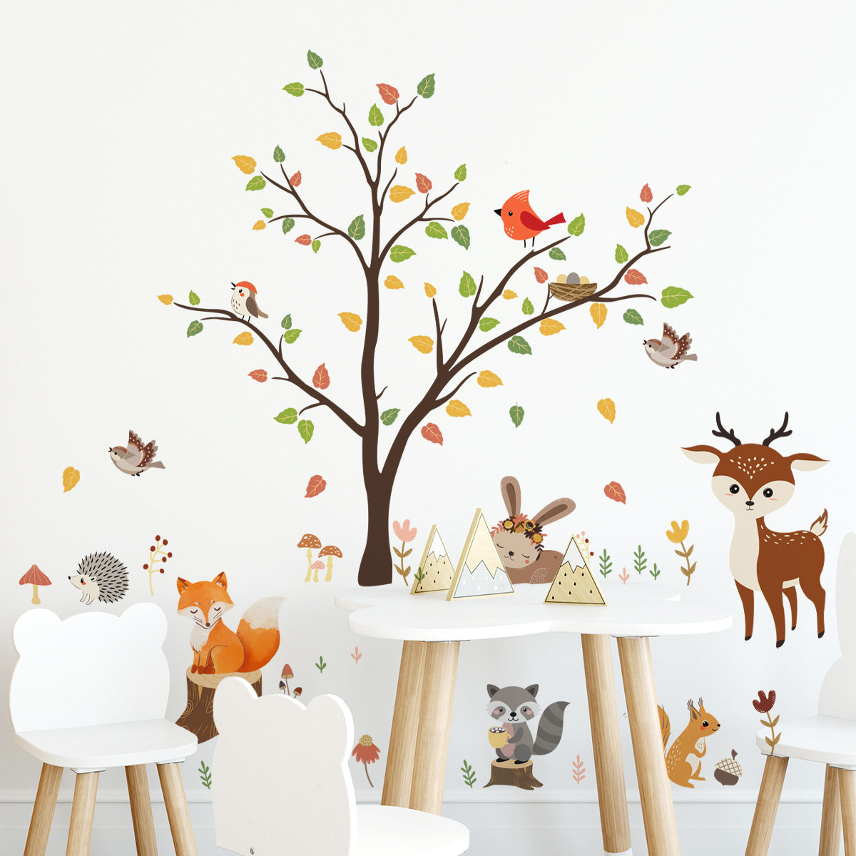 MS1529-YY 8Pcs/Set Cartoon Tree Animal Wall Stickers Wall Decors for Kids Room Bedroom Playroom (without EN71 Certification)